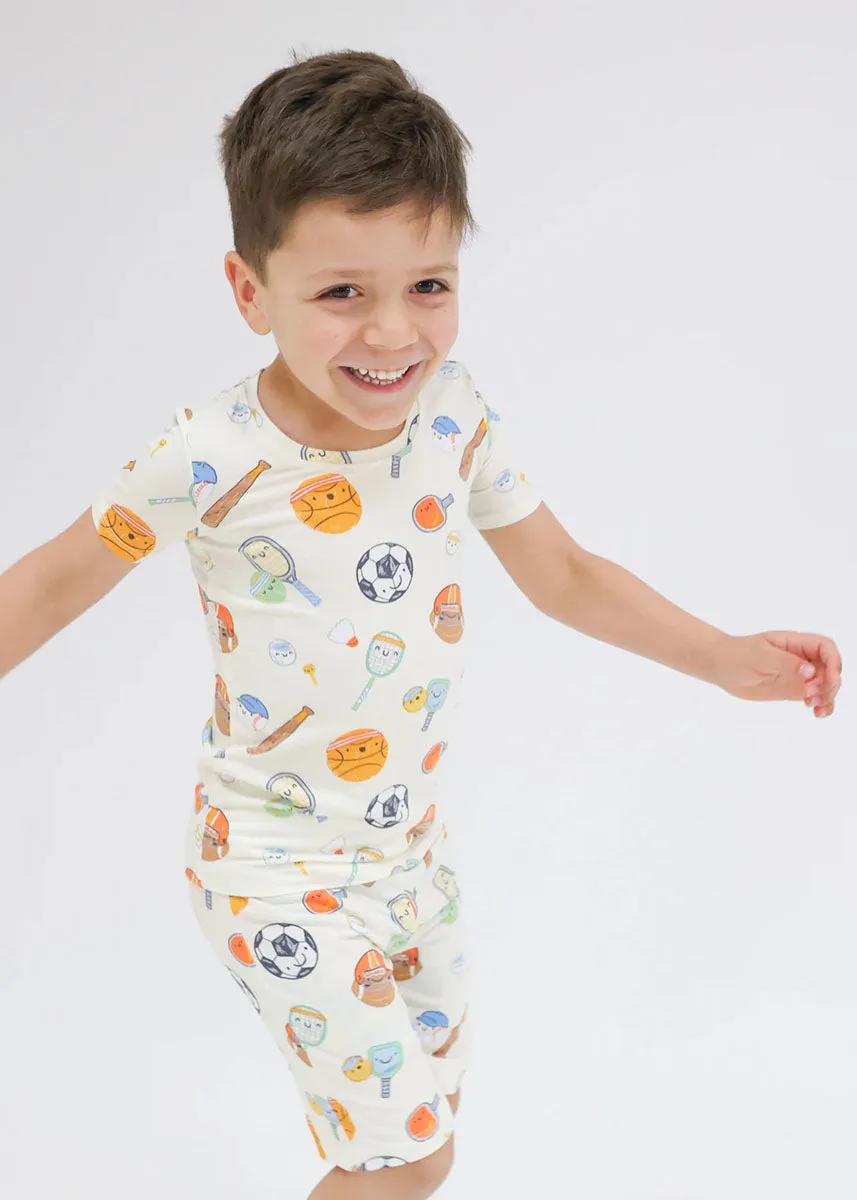 2-Piece Pajama Shorts Set - Sports Ball Friends