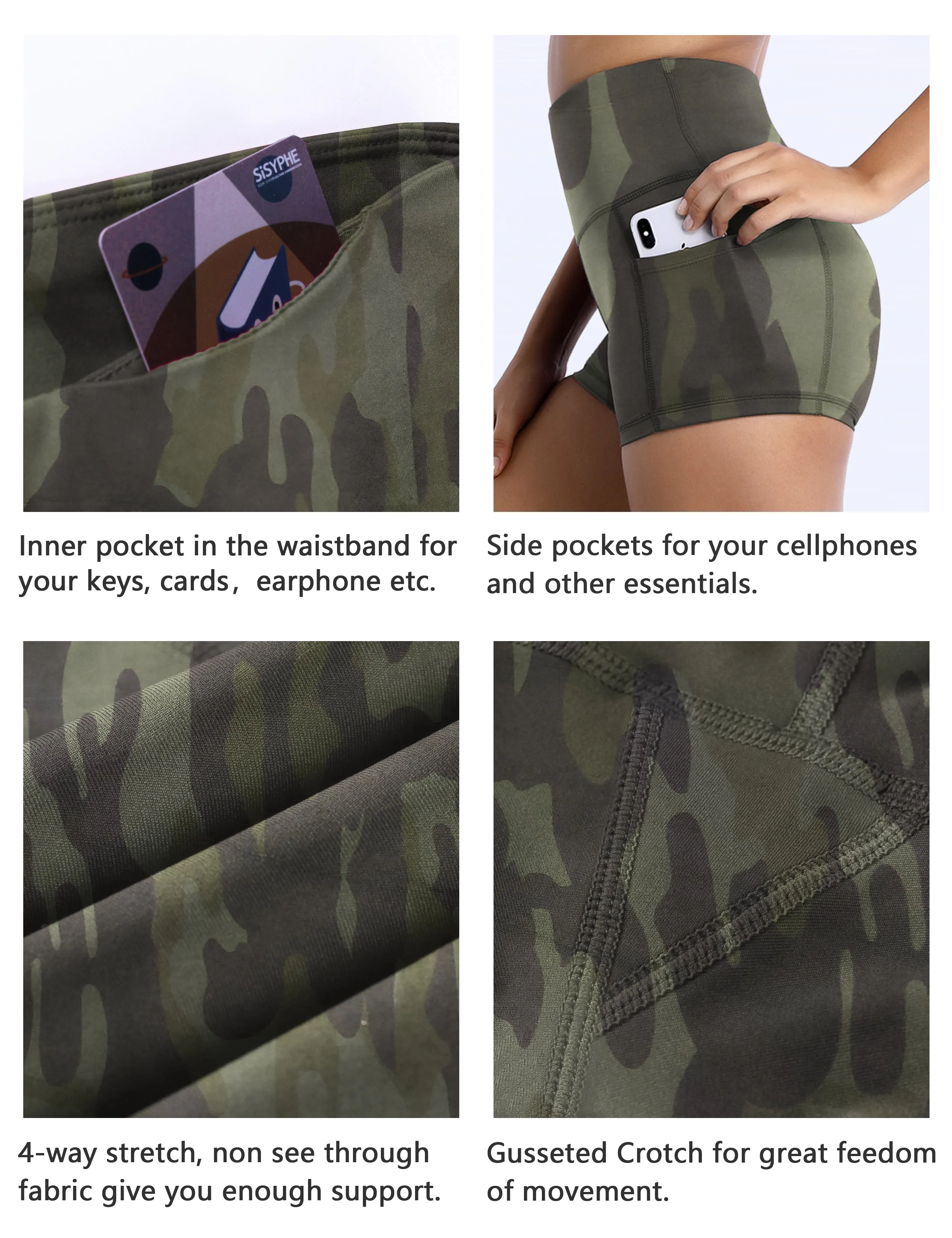 2.5" Printed Side Pockets Running Shorts green camo_Running
