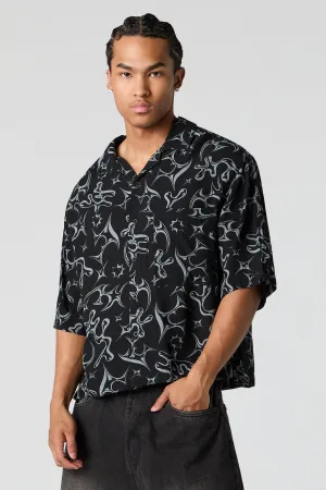 Abstract Print Boxy Button-Up Top