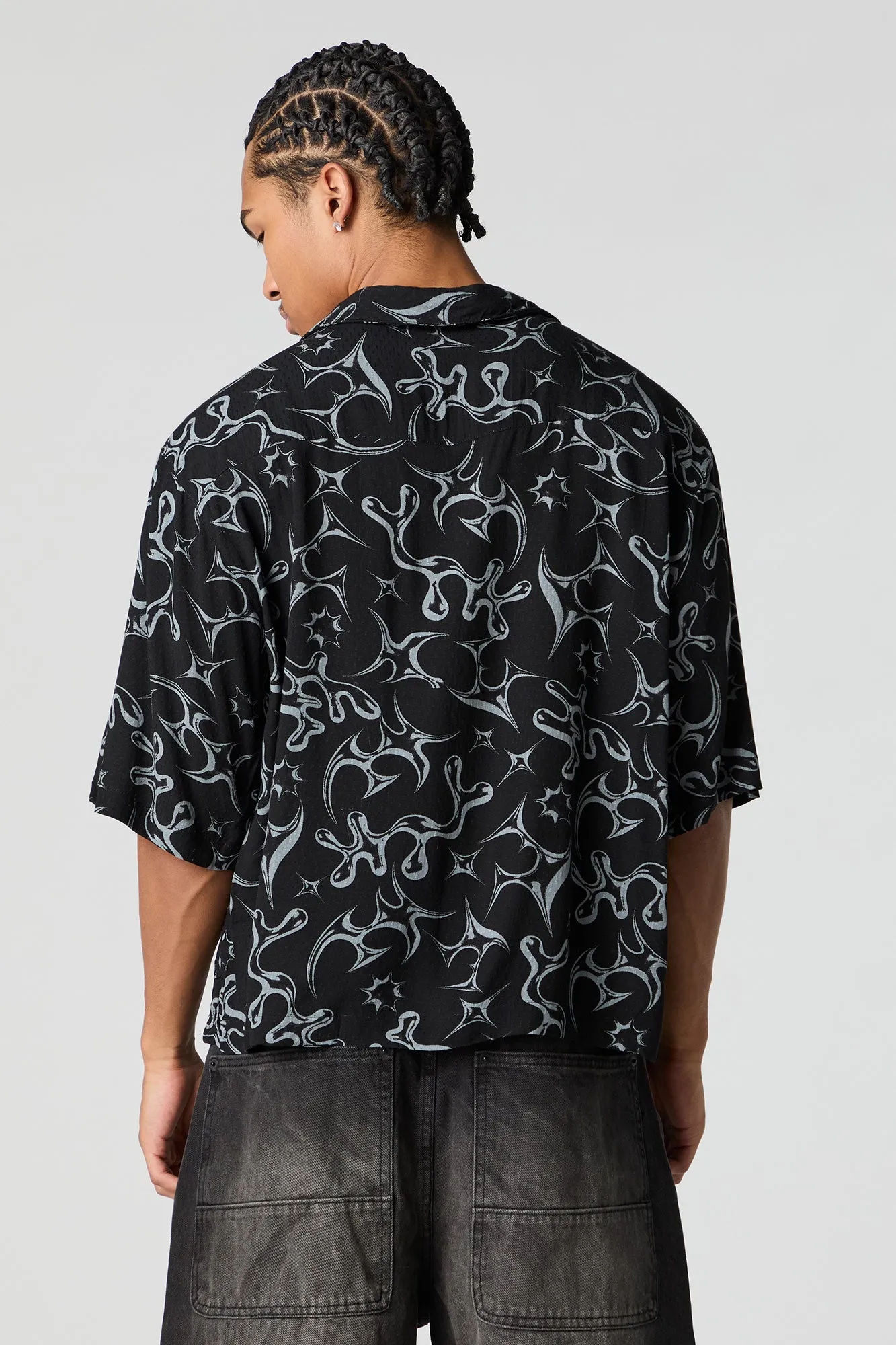 Abstract Print Boxy Button-Up Top