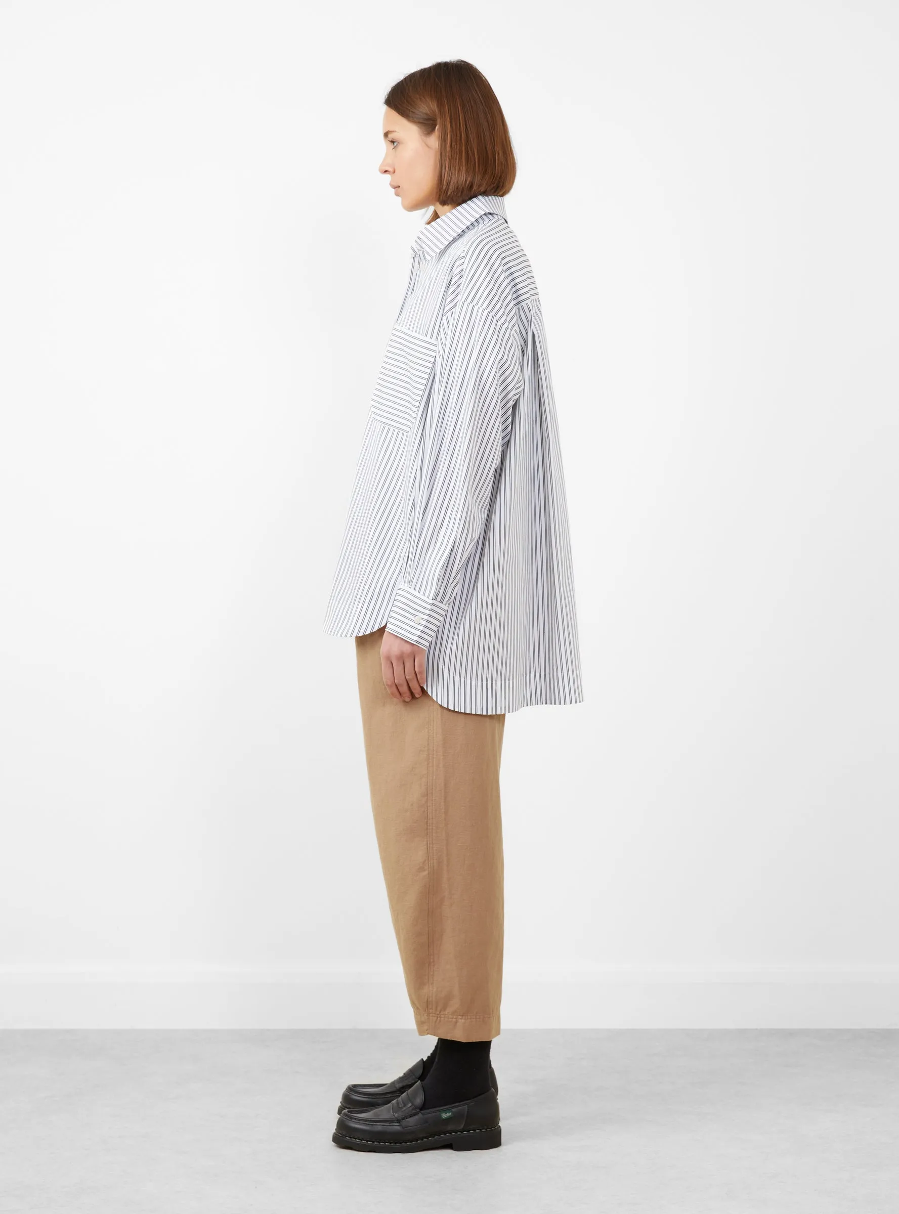 Aldea Oversized Button Down Cream and Black Stripe