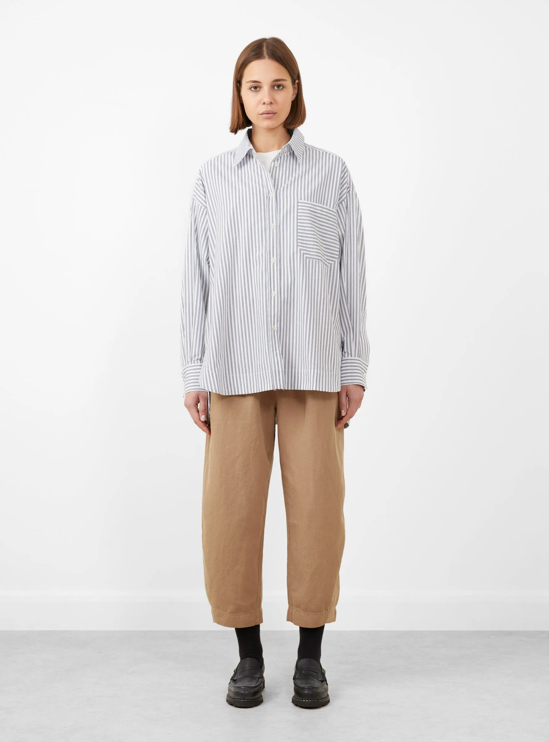 Aldea Oversized Button Down Cream and Black Stripe