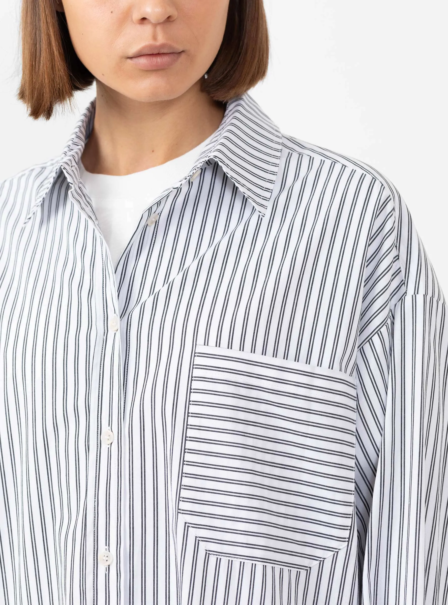 Aldea Oversized Button Down Cream and Black Stripe