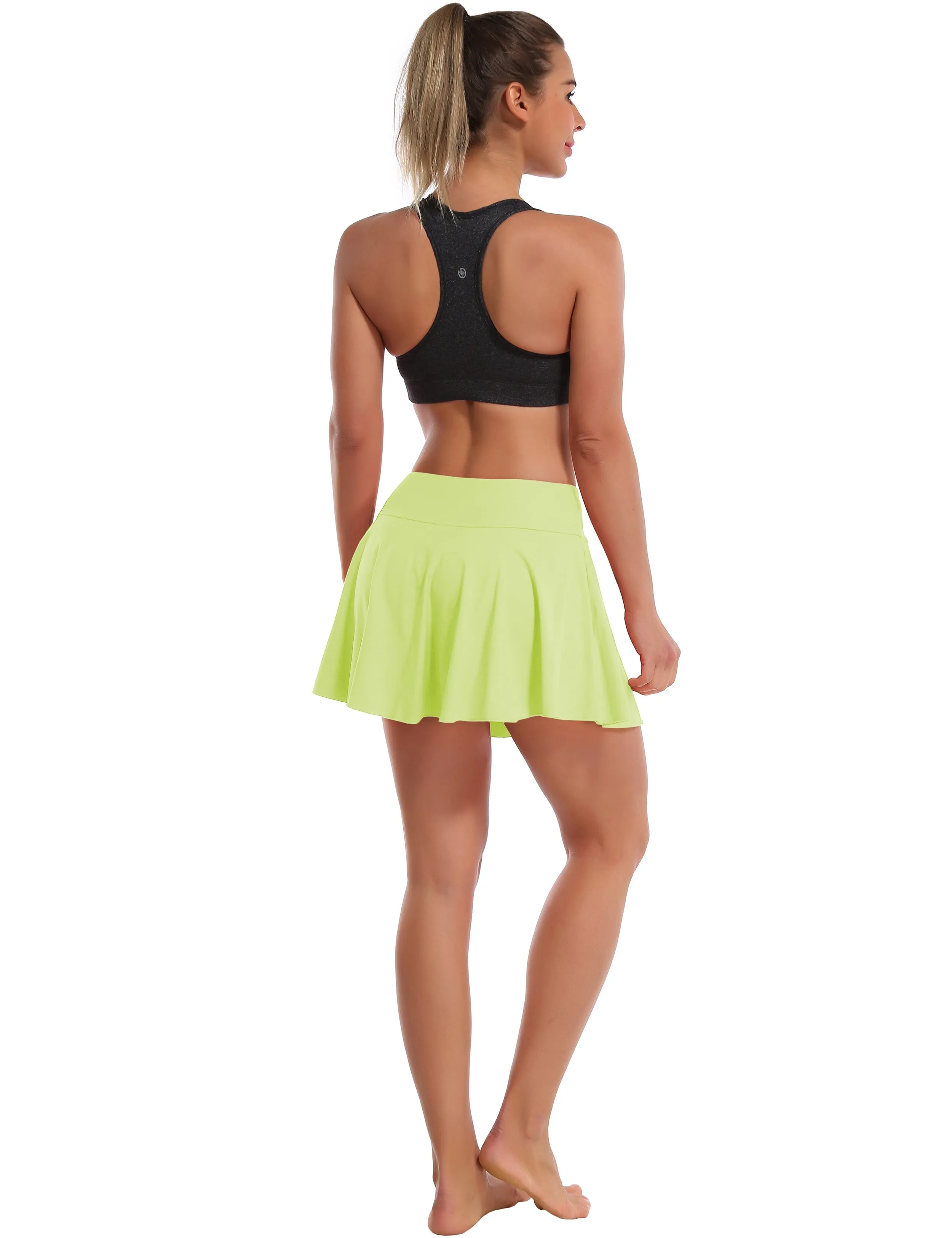 Athletic Tennis Golf Pleated Skort with Pocket Shorts noenyellow_Running