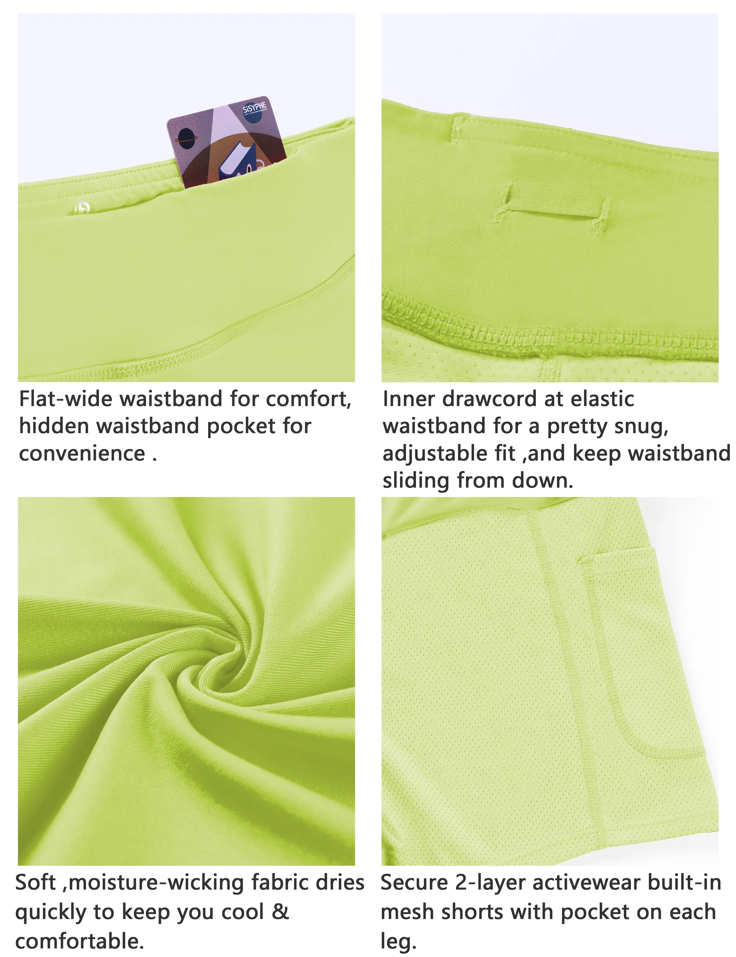 Athletic Tennis Golf Pleated Skort with Pocket Shorts noenyellow_Running