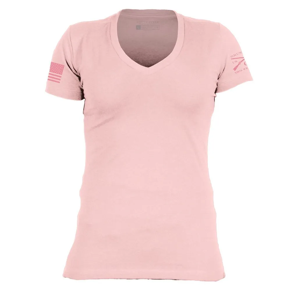 Basic T-Shirt Women's V-Neck - Light Pink