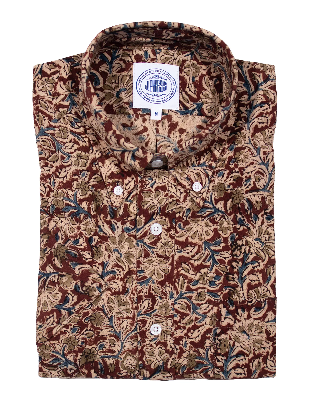 BATIK SHORT SLEEVE SHIRT - BURGUNDY/TAN