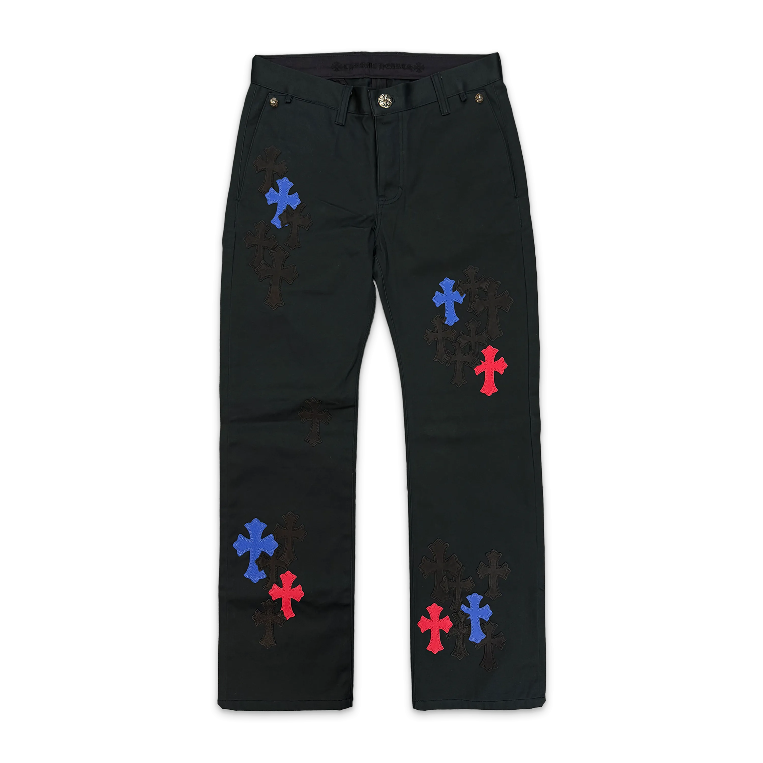 Black Chino Pants Blue Red Black Crosses