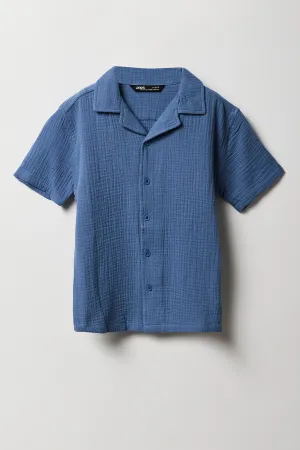 Boys Gauze Boxy Collared Top