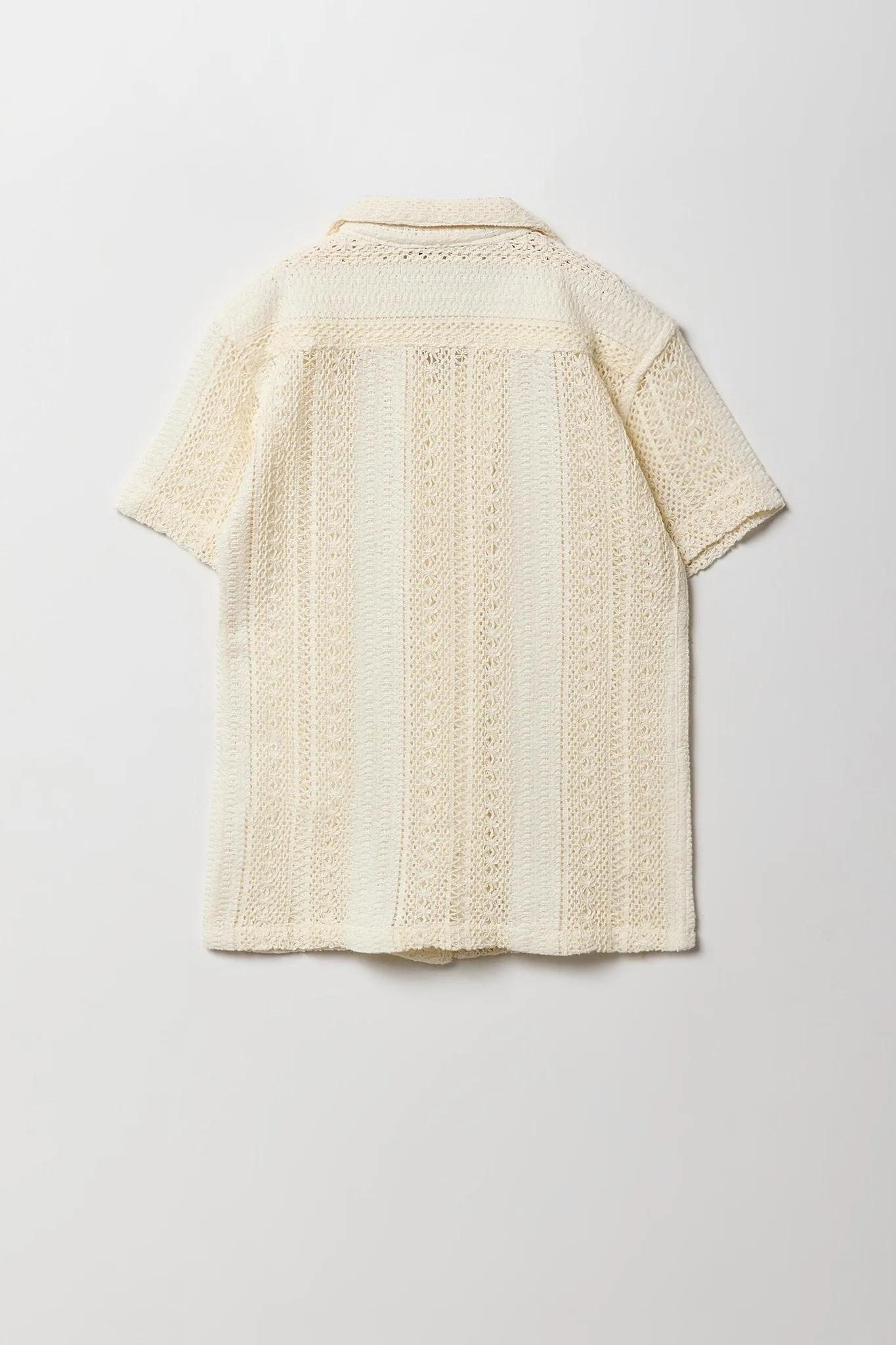 Boys Textured Open Knit Button-Up Top