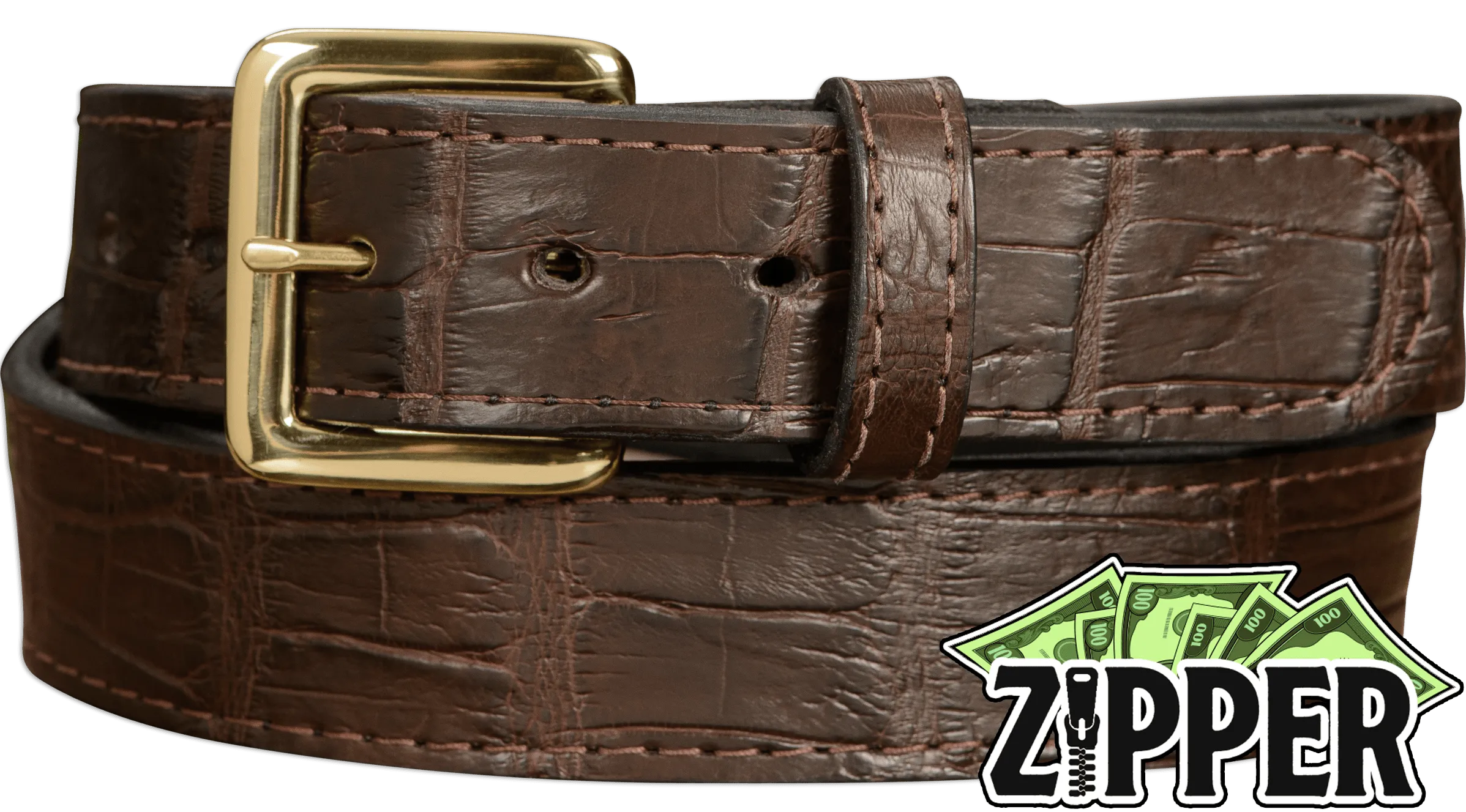 Brown American Alligator Money Belt With 25" Zipper 1.50" Wide