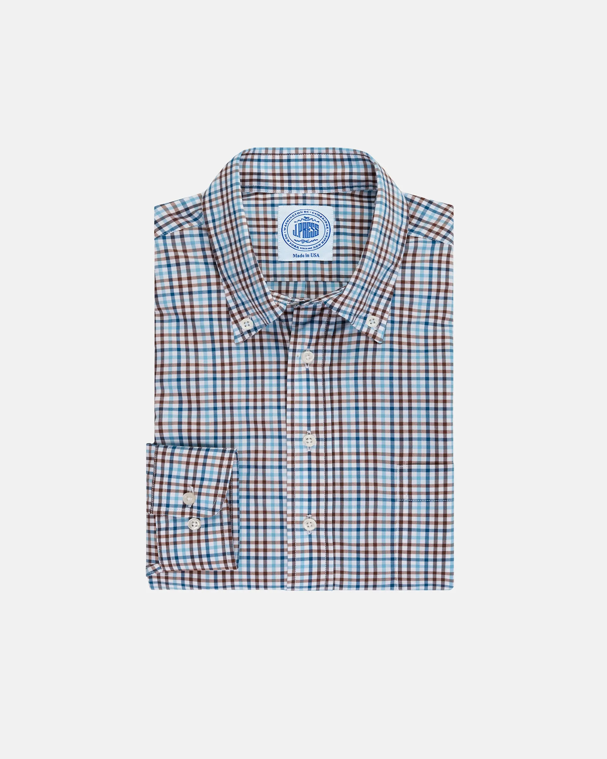 BROWN/BLUE GINGHAM COTTON SHIRT