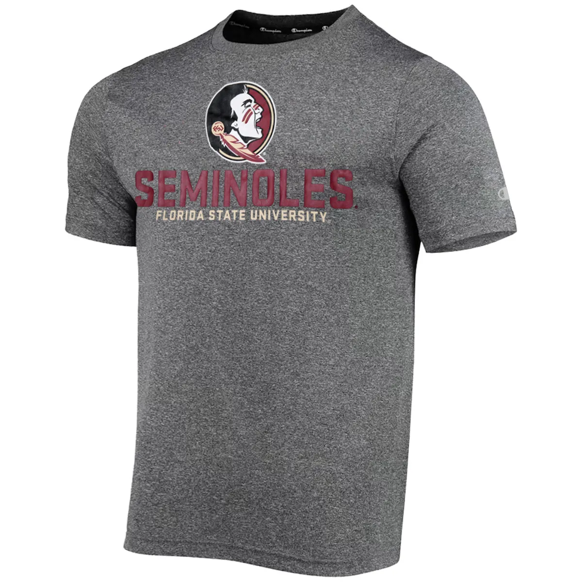 Champion Men's Seminole Logo/Seminoles Florida State University Heathered Short Sleeve Performance T-shirt - Slate