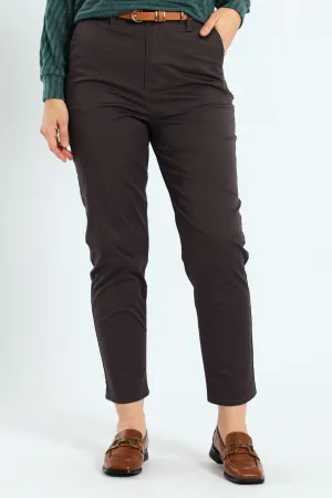 Chino Belted Sateen Pants - Dark Grey