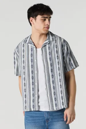Coastal Striped Button-Up Short Sleeve Top