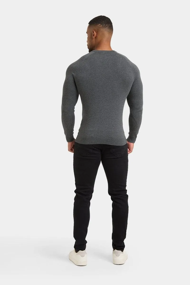 Cotton Crew Neck in Dark Grey Marl