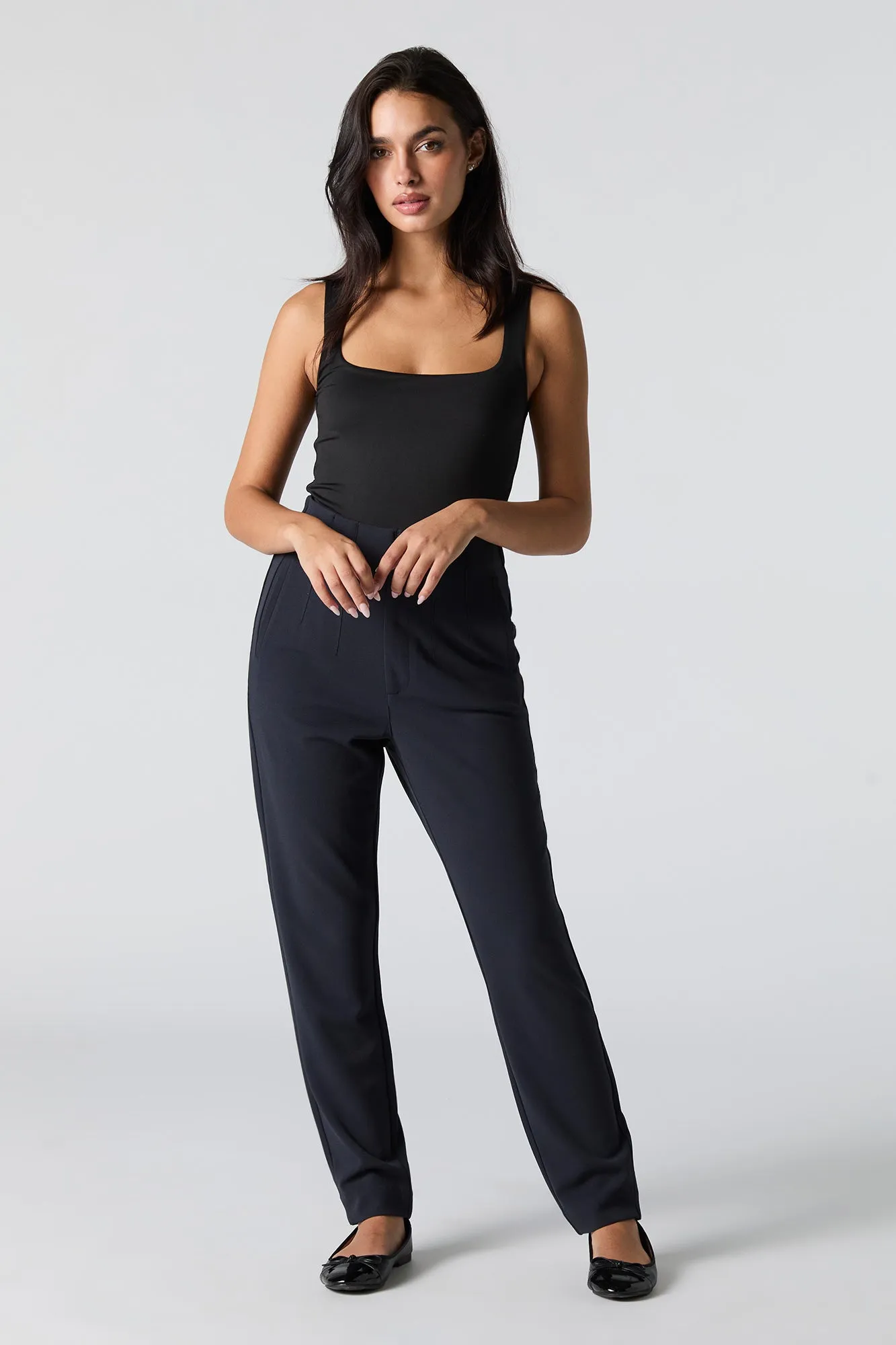 Crepe Pleated Slim Dress Pant