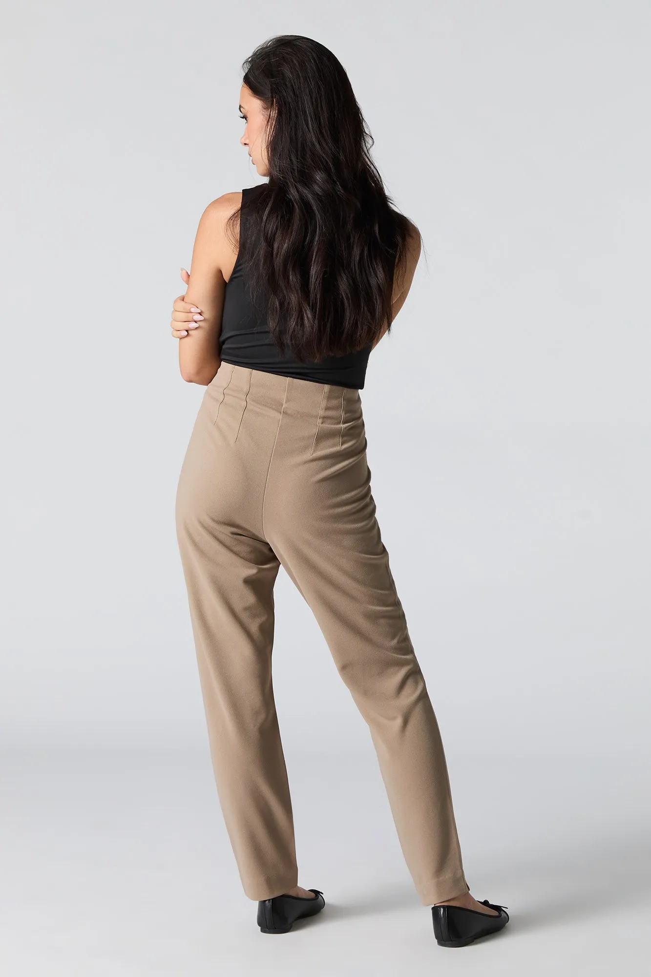 Crepe Pleated Slim Dress Pant
