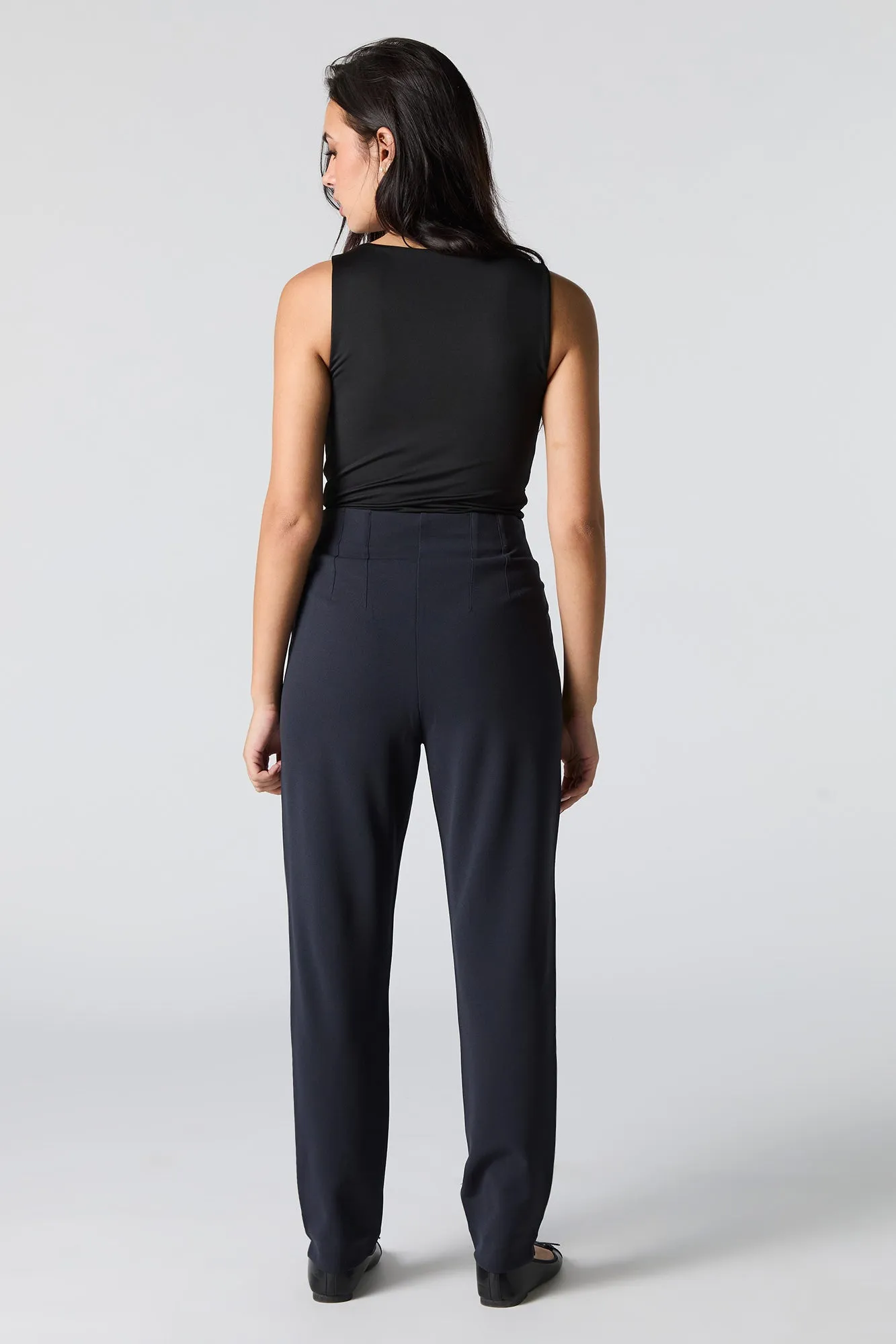Crepe Pleated Slim Dress Pant