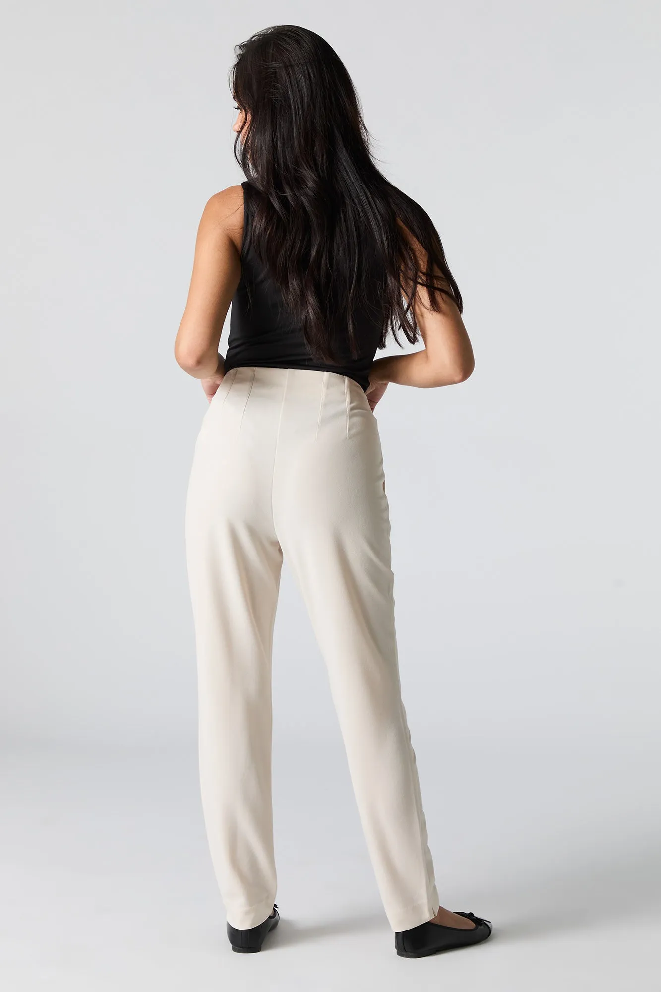 Crepe Pleated Slim Dress Pant