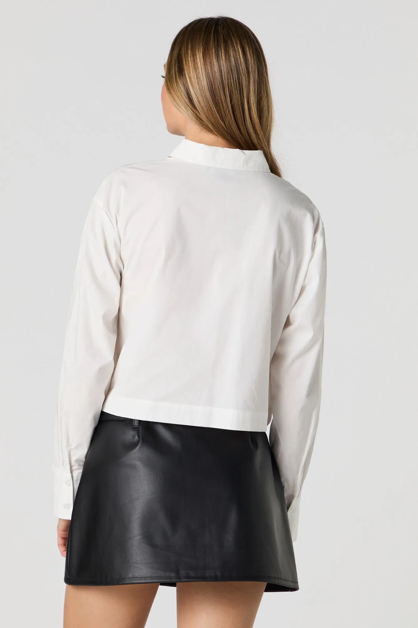 Cropped Long Sleeve Button-Up Top
