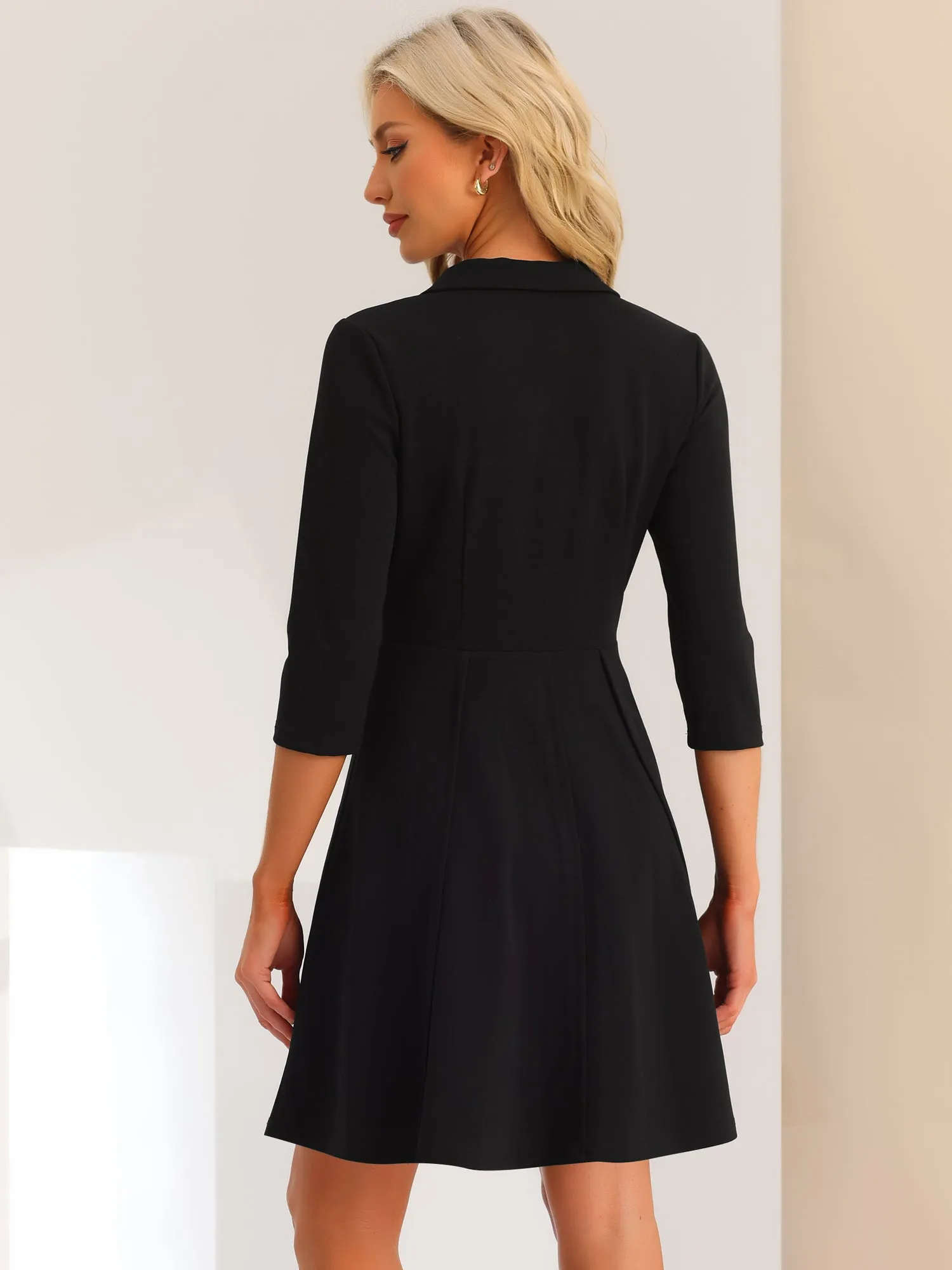 Double Breasted Dress Notched Lapel Half Sleeve Business Blazer Dress