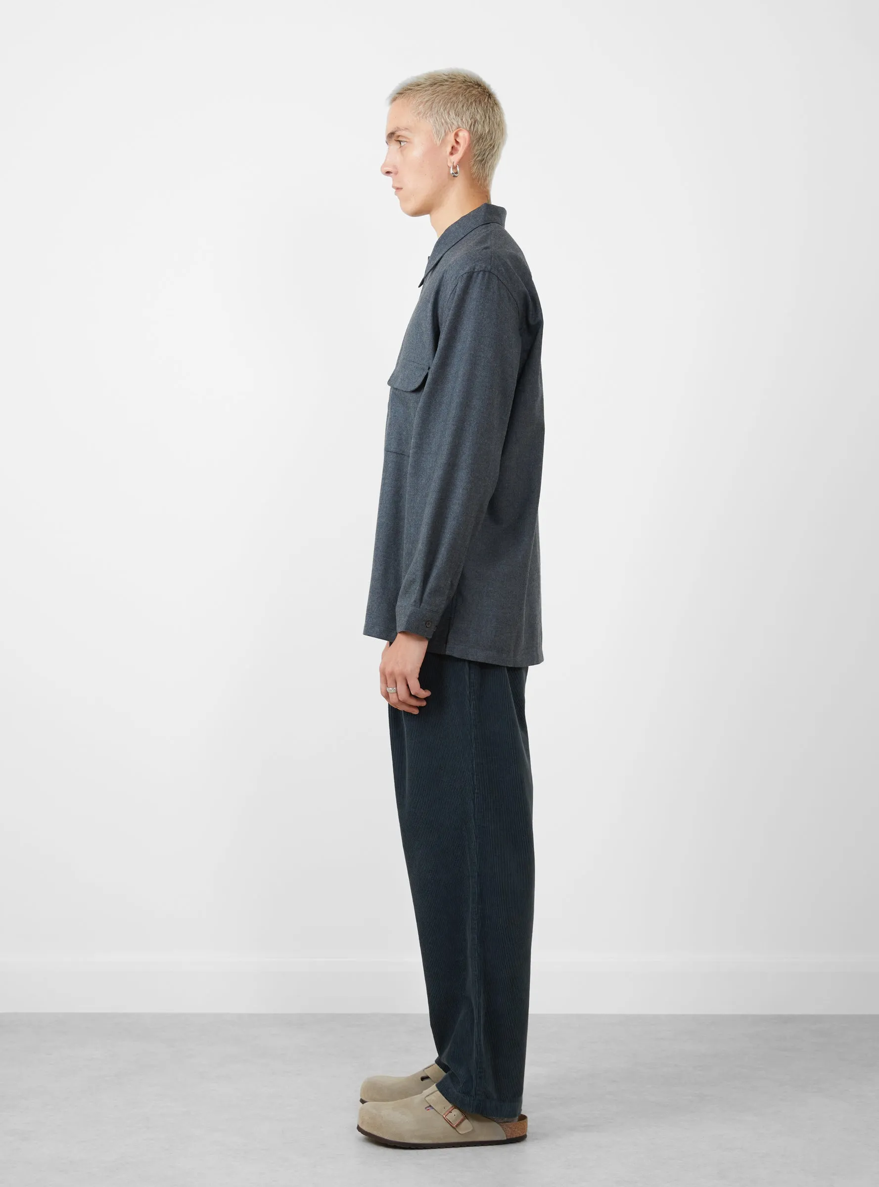 Flat Bottom Wool Shirt Blue Charcoal