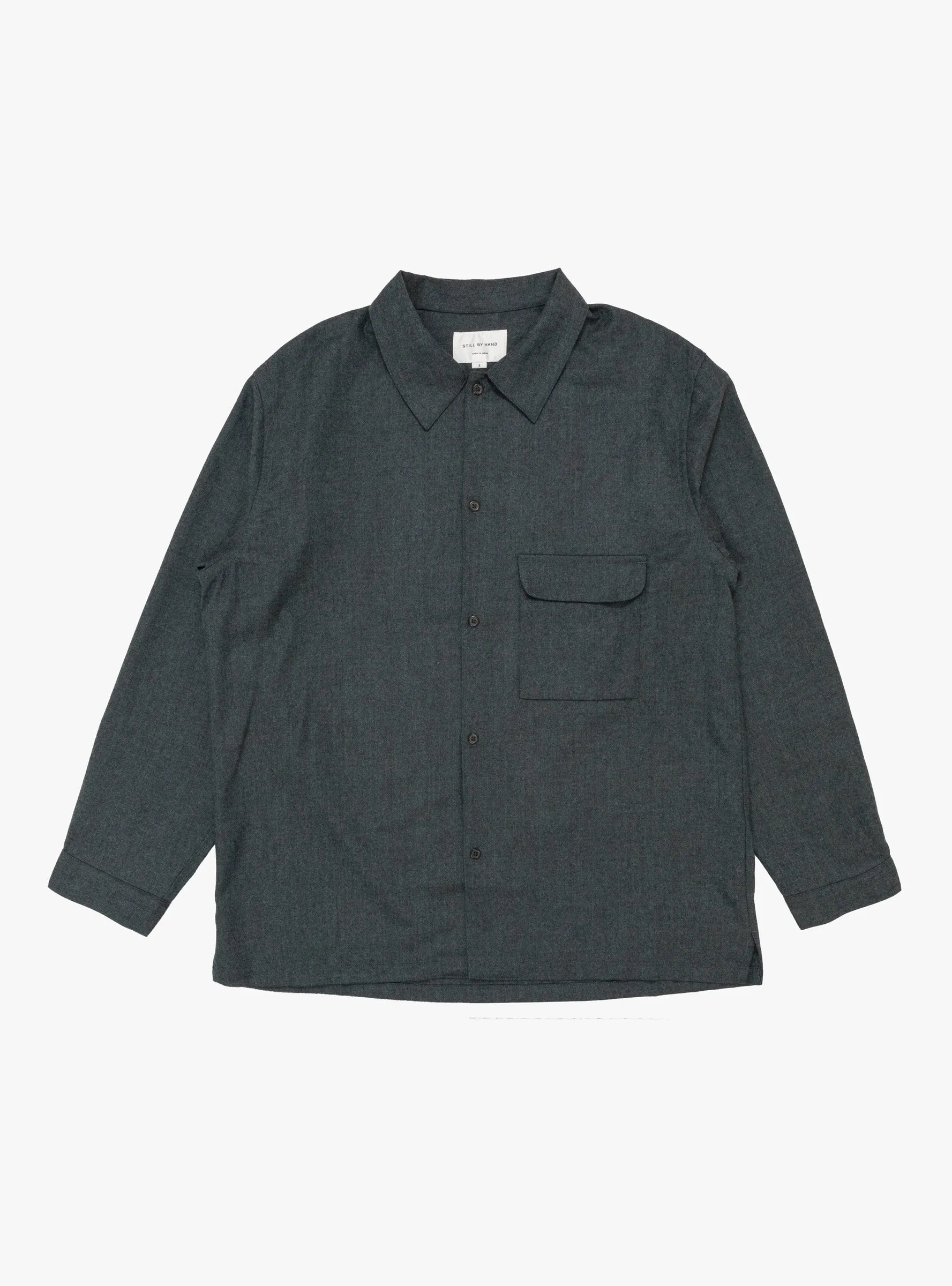 Flat Bottom Wool Shirt Blue Charcoal