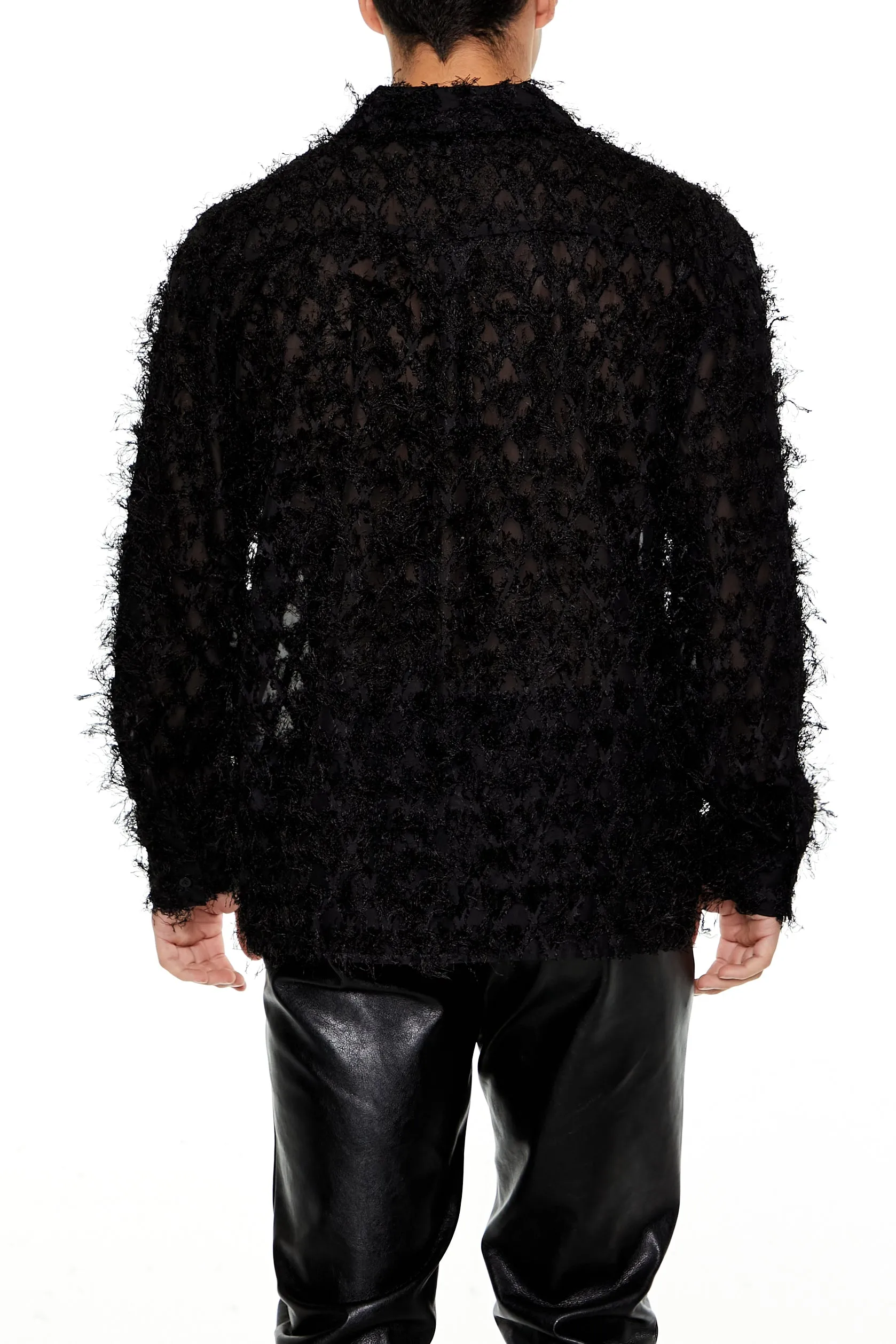 Fuzzy Textured Button-Up Top