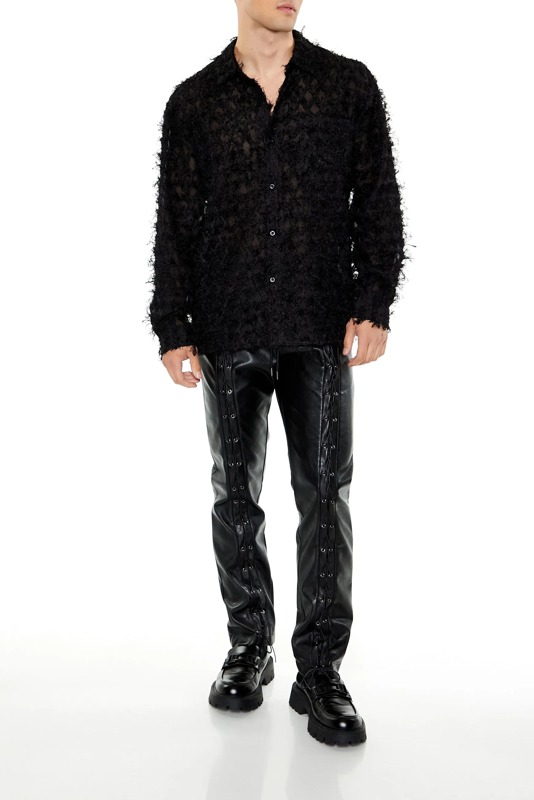 Fuzzy Textured Button-Up Top