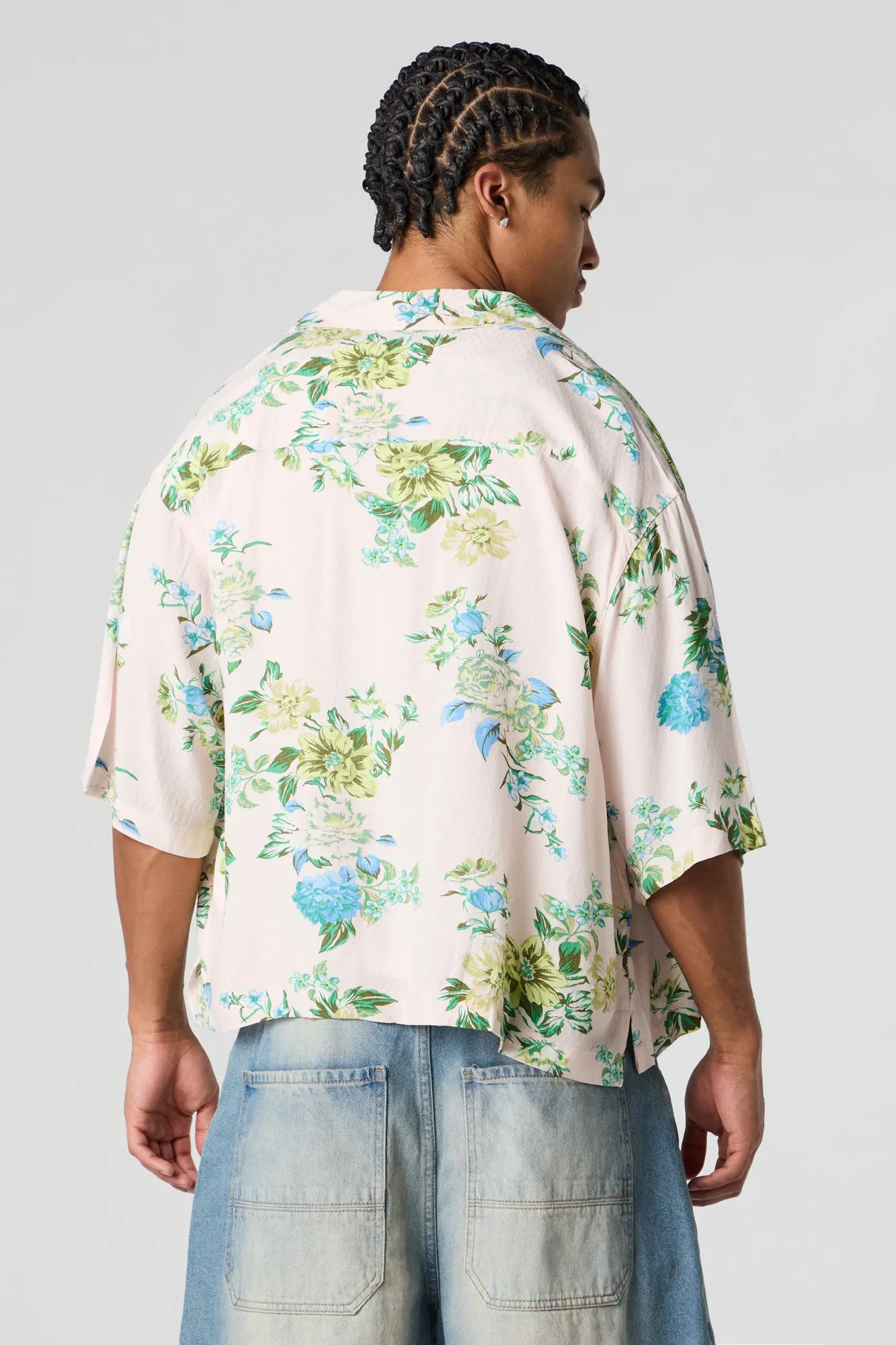 Haut boutonné carré à imprimé floral