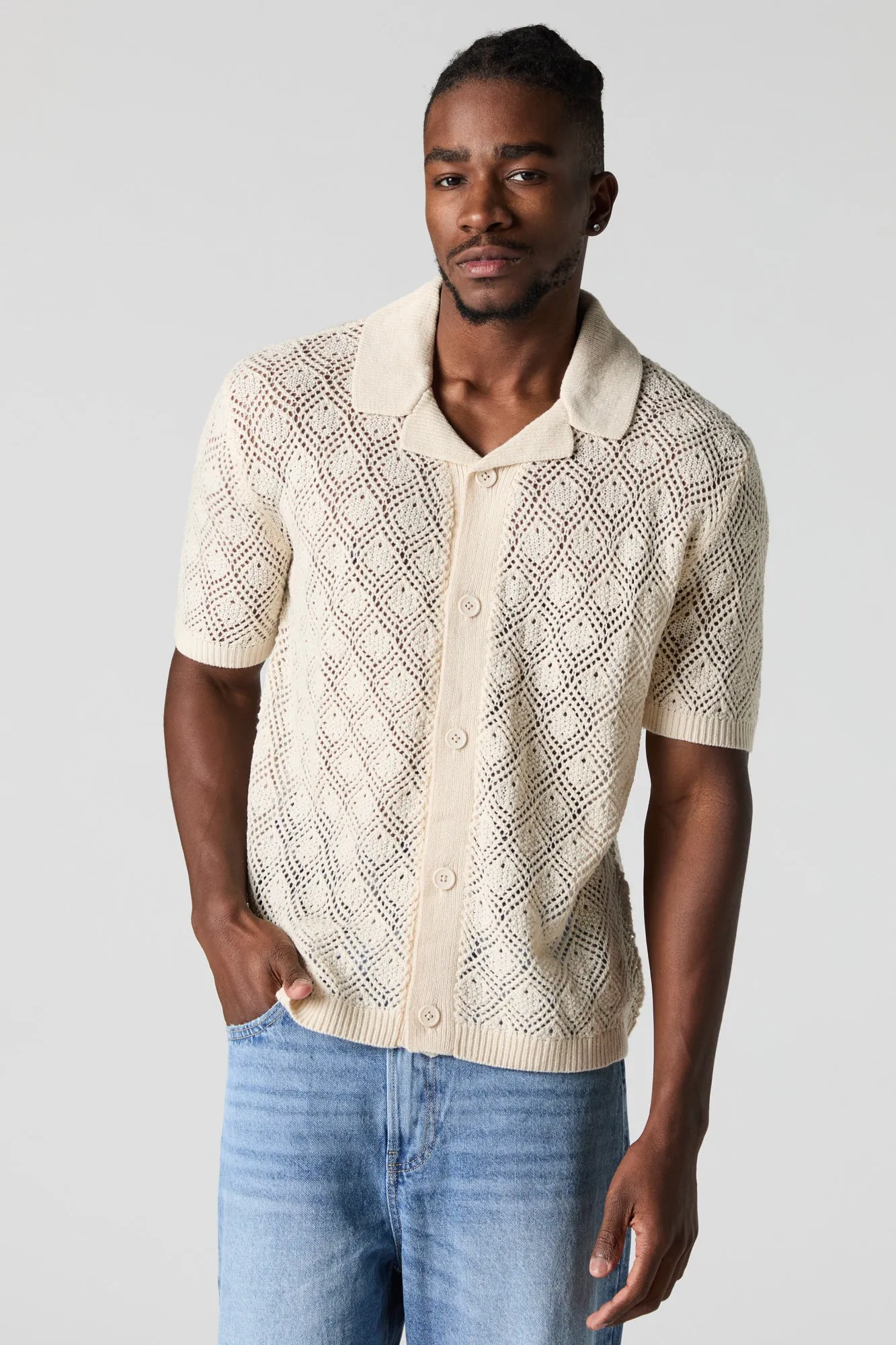 Haut boutonné en tricot côtelé