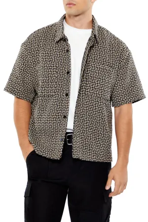 Haut boutonné en triot texturé avec motif géométrique