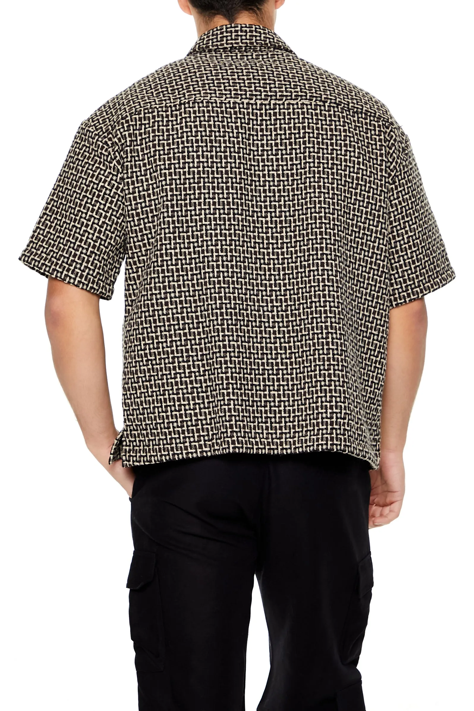 Haut boutonné en triot texturé avec motif géométrique