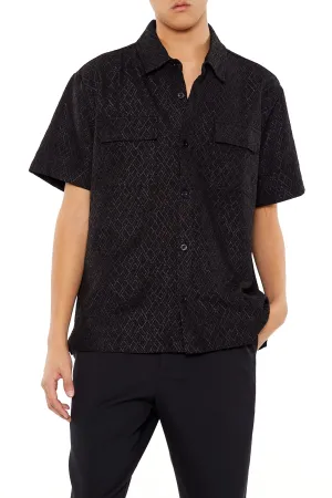 Haut boutonné texturé avec motif géométrique