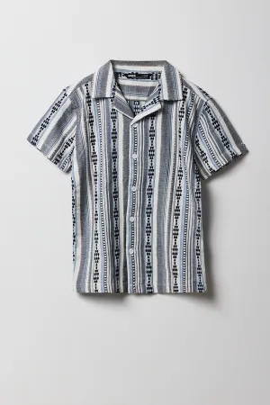 Haut boutonné texturé en tricot de jacquard rayé pour garçon