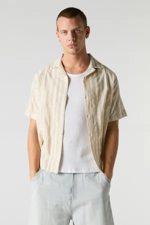 Haut boutonné texturé rayé avec col