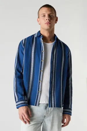 Haut boutonné texturé rayé avec col