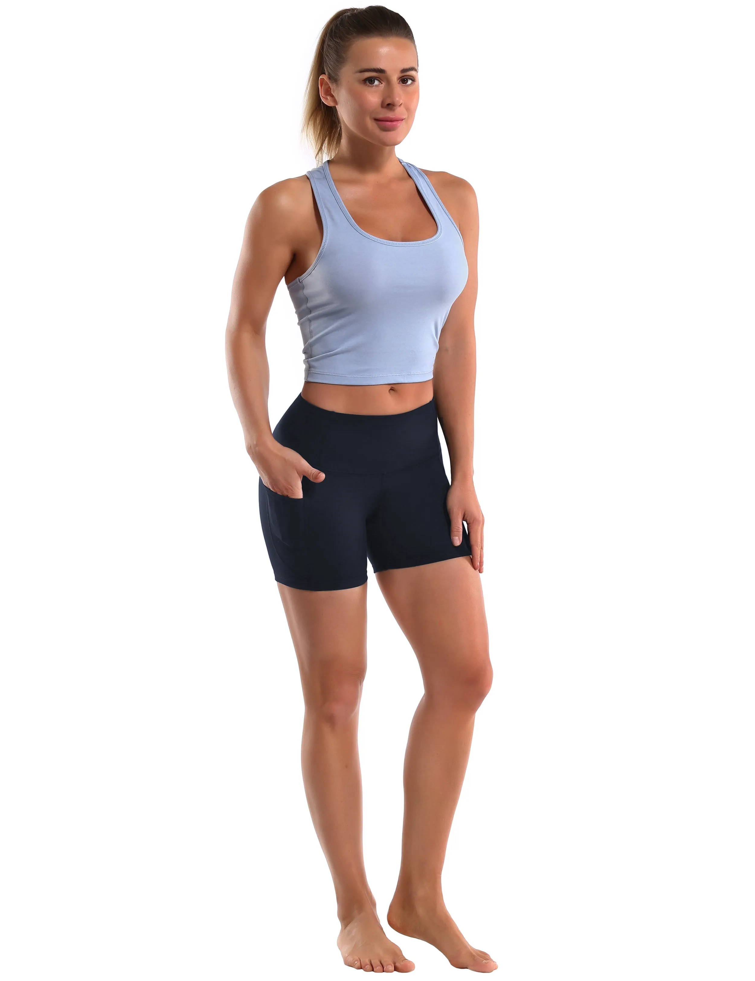 High Waist Side Pockets Running Shorts darkblue_Running