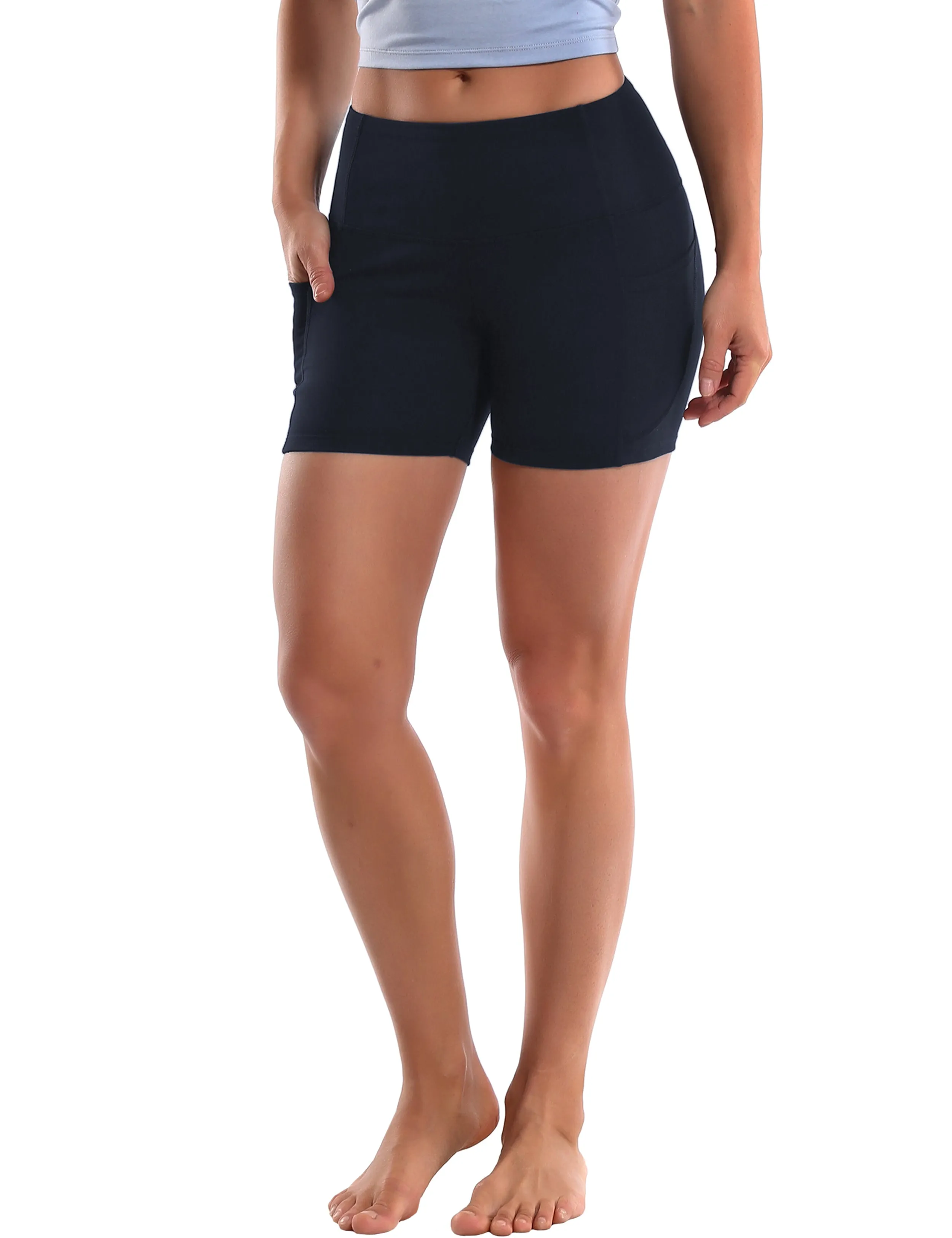 High Waist Side Pockets Running Shorts darkblue_Running