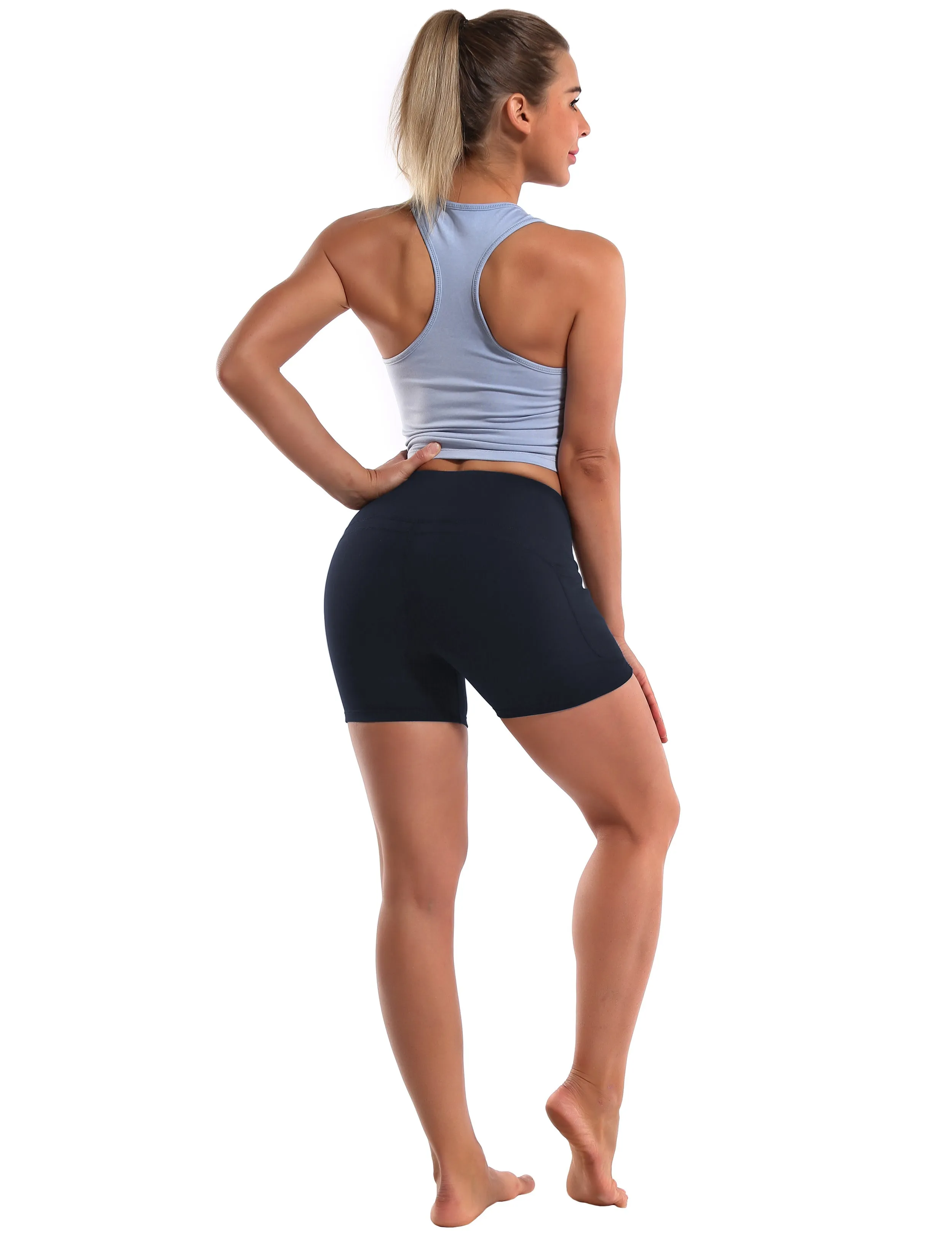 High Waist Side Pockets Running Shorts darkblue_Running