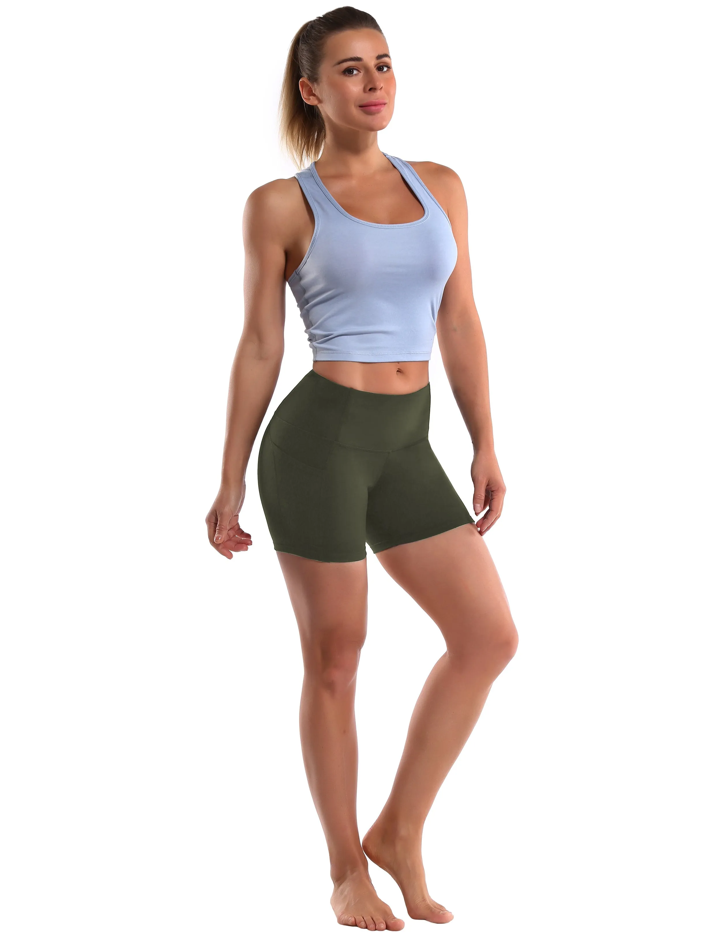 High Waist Side Pockets Running Shorts green_Running