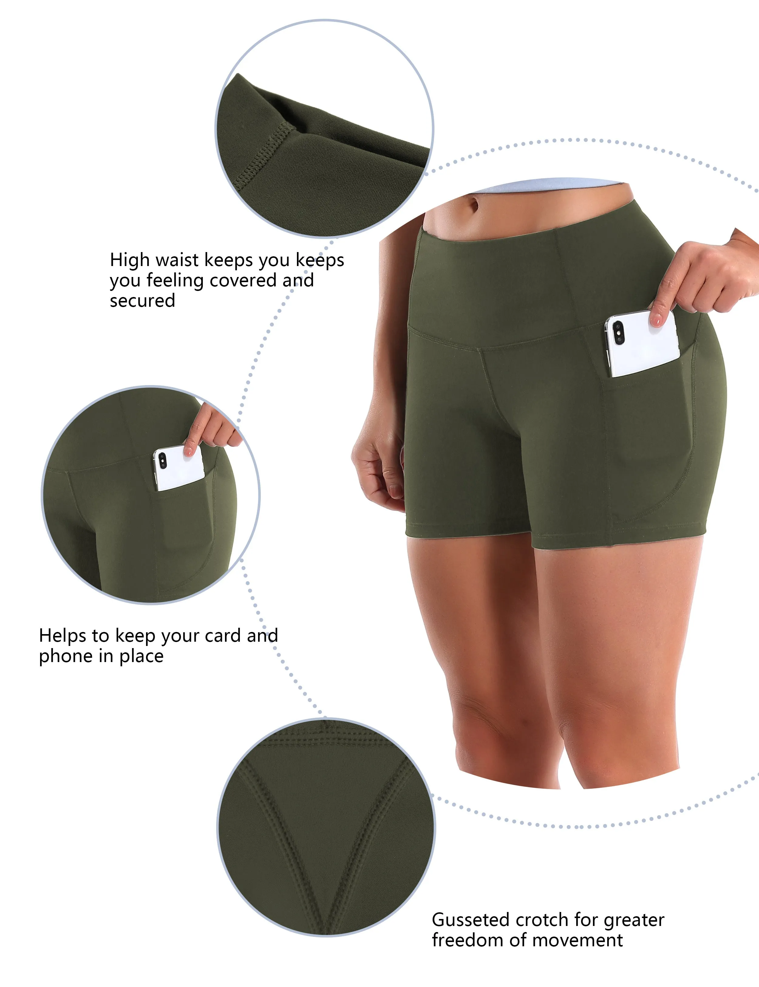 High Waist Side Pockets Running Shorts green_Running