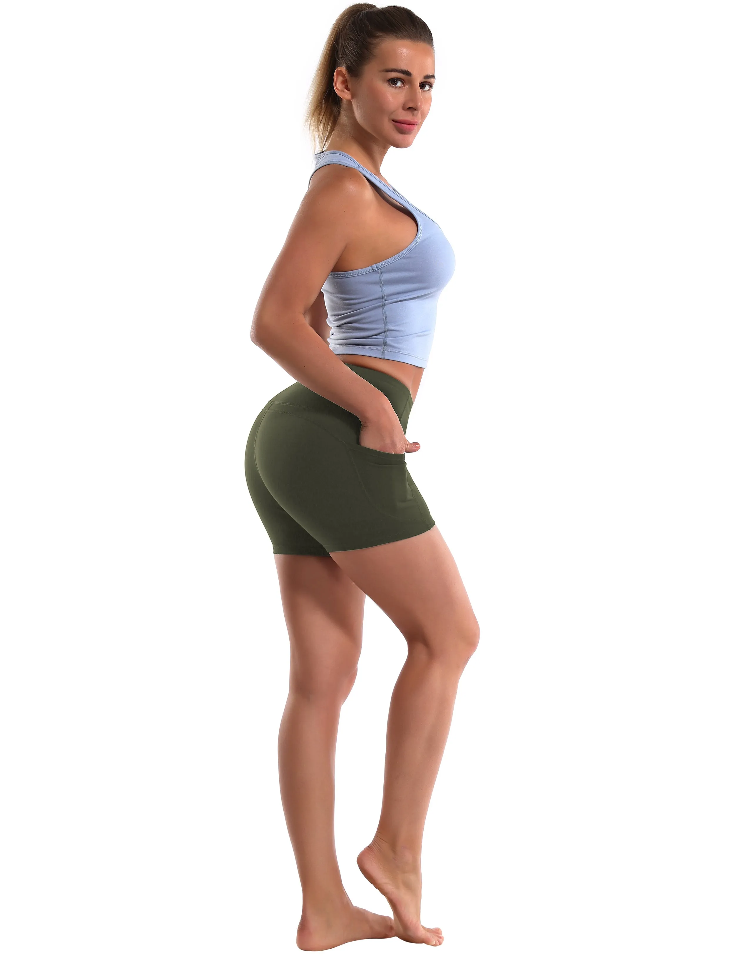High Waist Side Pockets Running Shorts green_Running