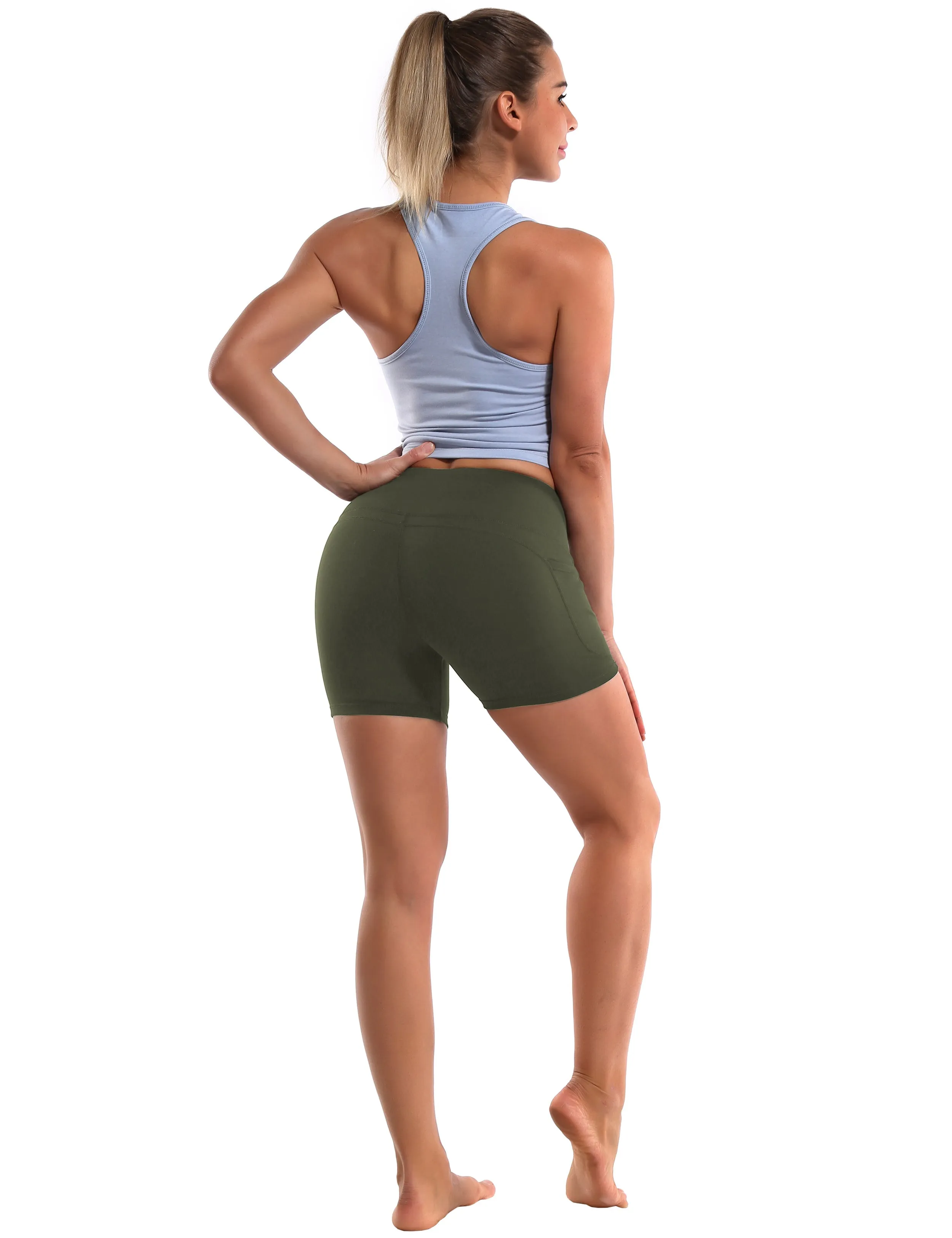 High Waist Side Pockets Running Shorts green_Running