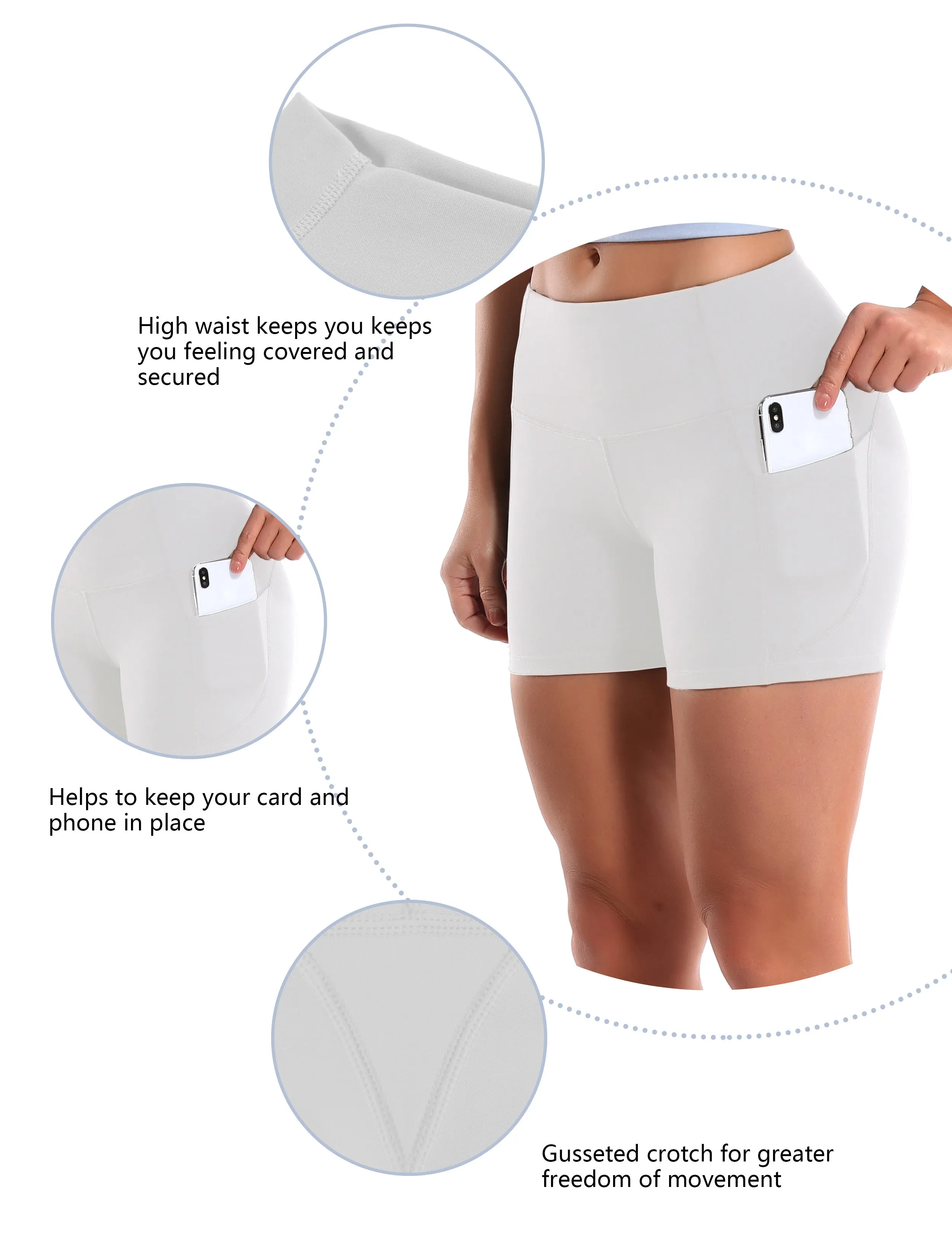 High Waist Side Pockets Running Shorts white_Running