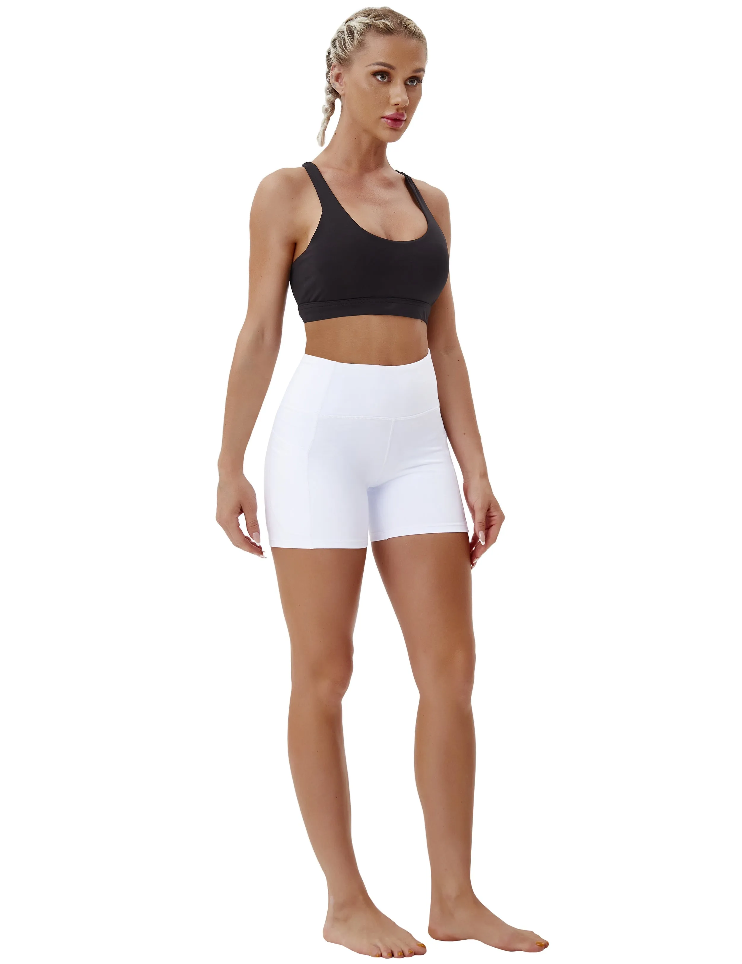 High Waist Side Pockets Running Shorts white_Running