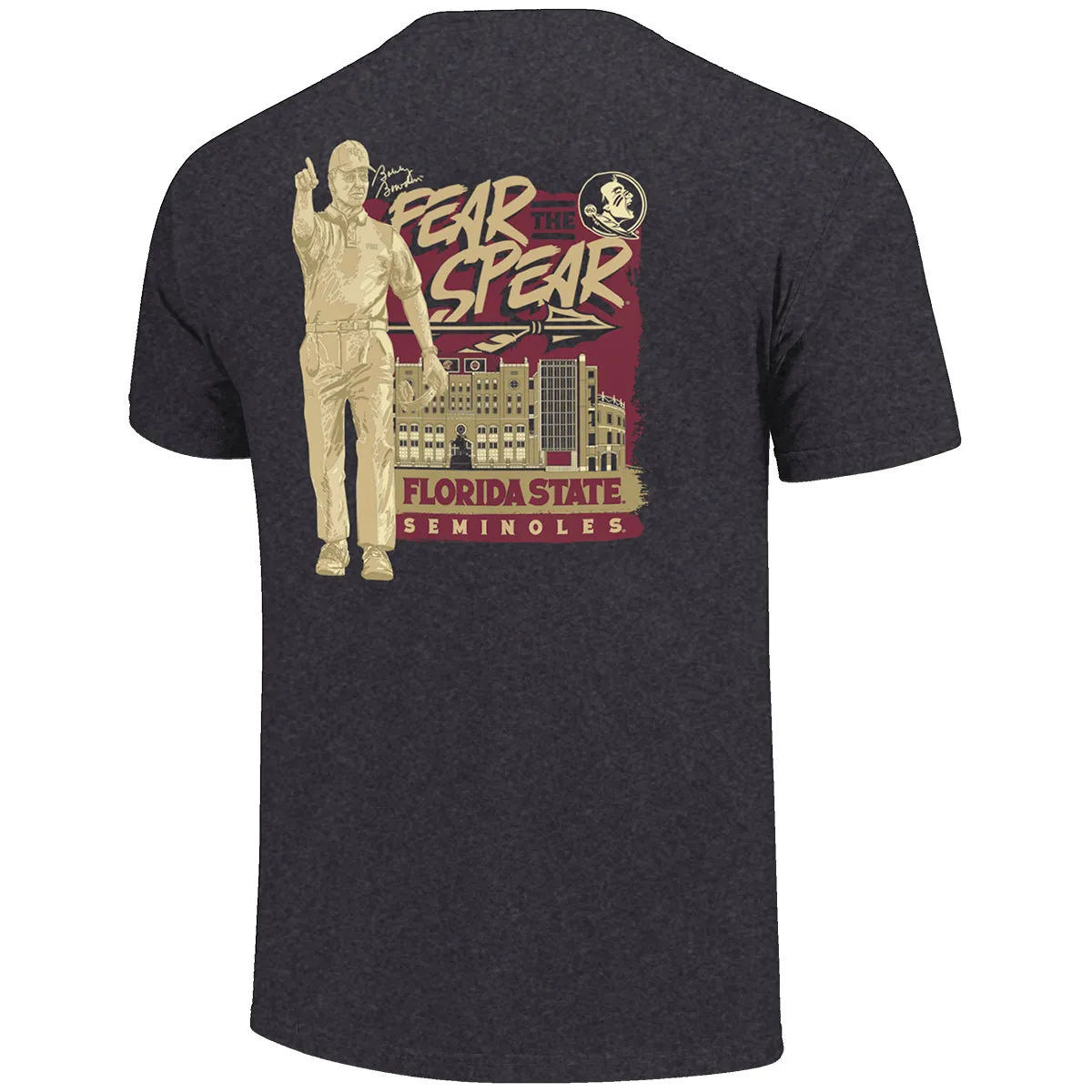 Image One Men's Bobby Bowden Fear the Spear Design Soft Washed Short Sleeve T-shirt - Charcoal