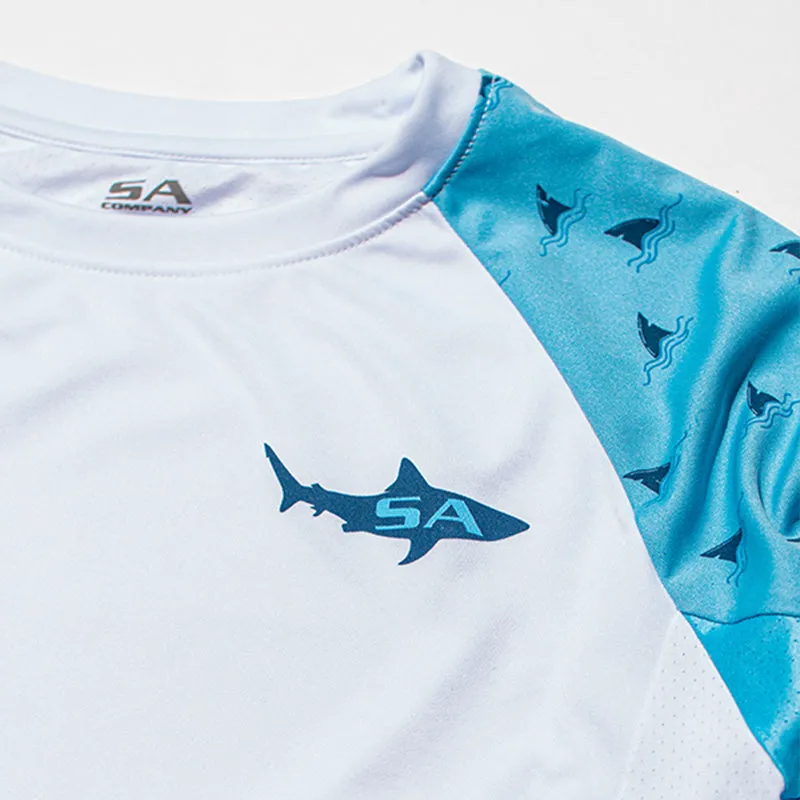 Kids Performance Long Sleeve Shirt w/ Mesh | White | 2-sleeve Baby Shark