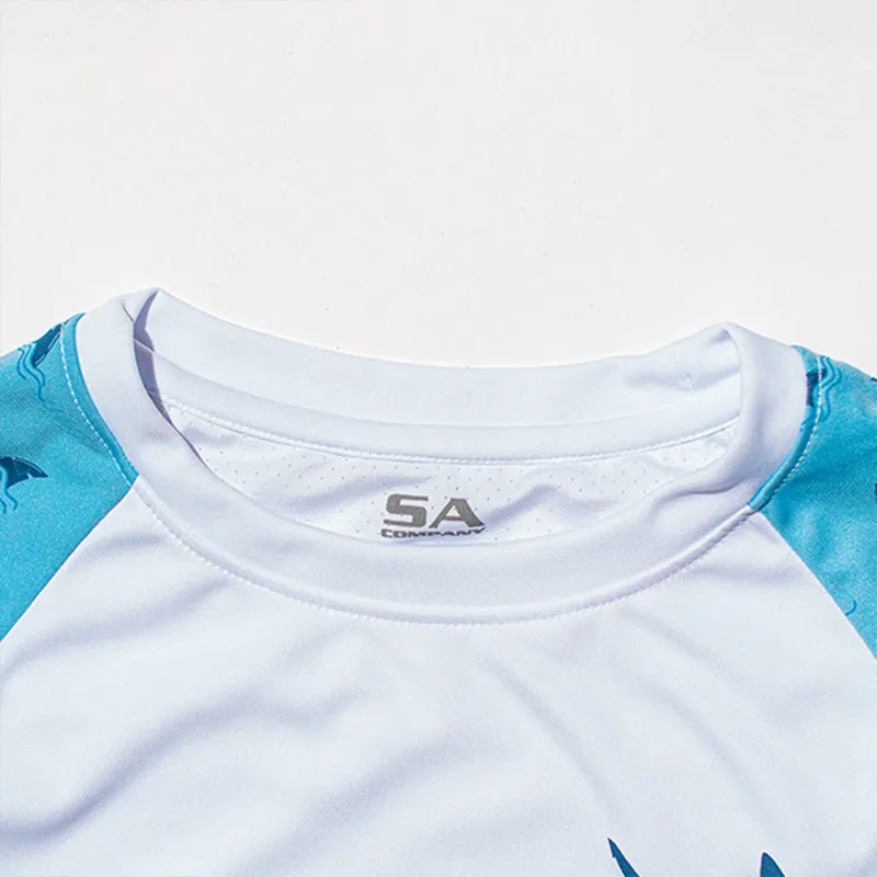 Kids Performance Long Sleeve Shirt w/ Mesh | White | 2-sleeve Baby Shark